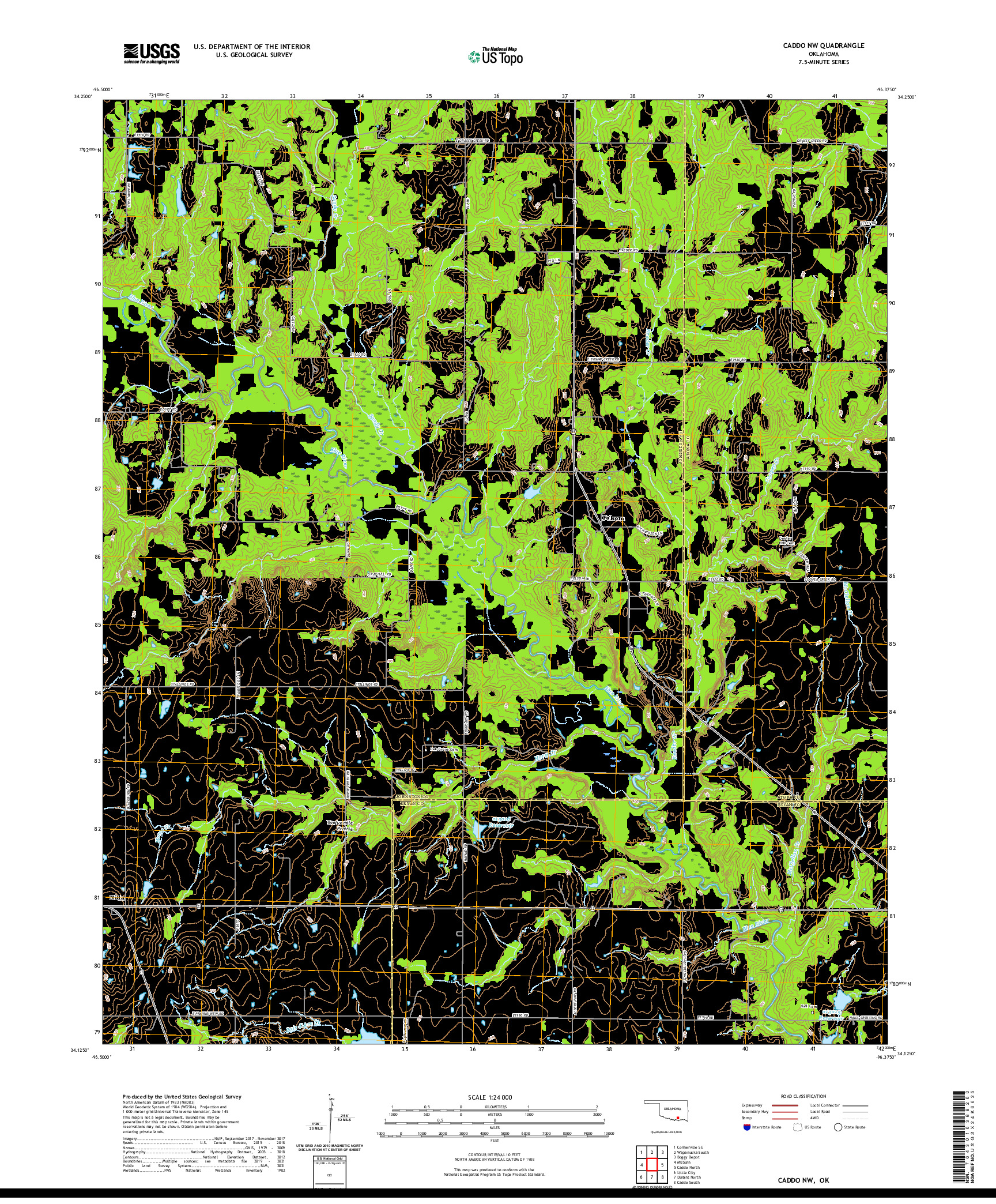 US TOPO 7.5-MINUTE MAP FOR CADDO NW, OK