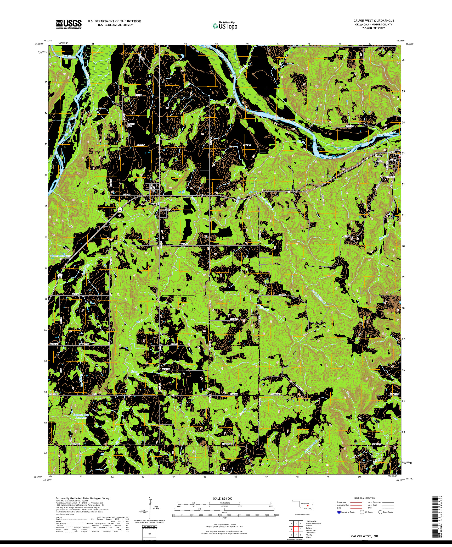 US TOPO 7.5-MINUTE MAP FOR CALVIN WEST, OK