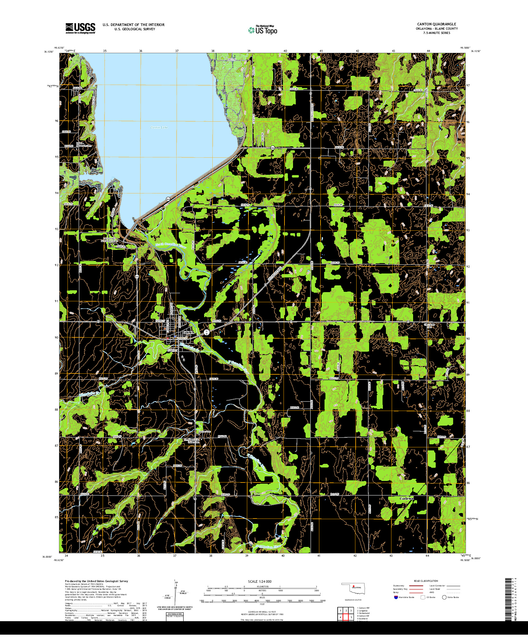 US TOPO 7.5-MINUTE MAP FOR CANTON, OK