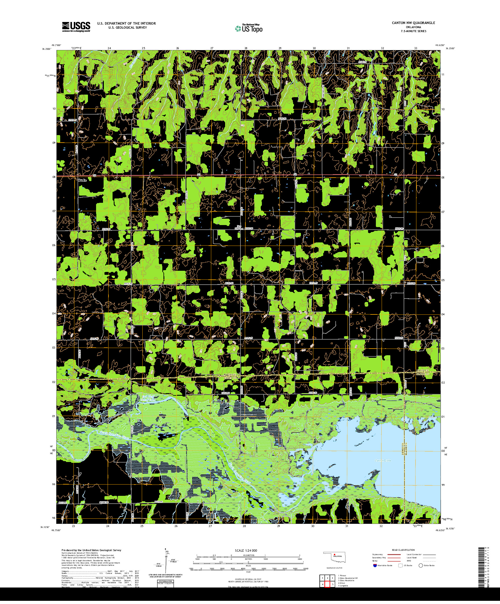 US TOPO 7.5-MINUTE MAP FOR CANTON NW, OK