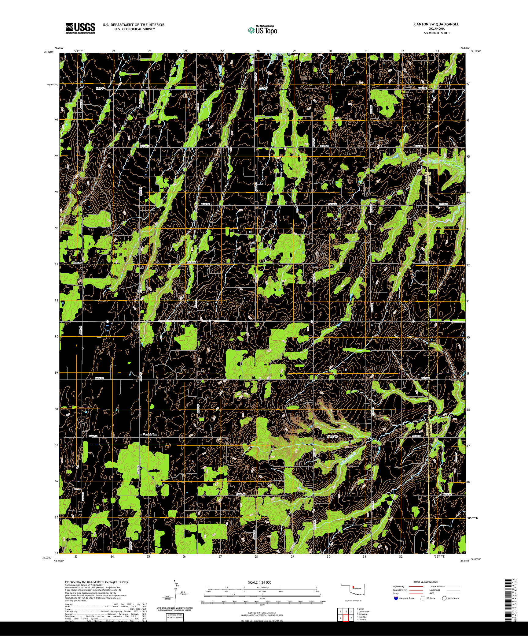 US TOPO 7.5-MINUTE MAP FOR CANTON SW, OK