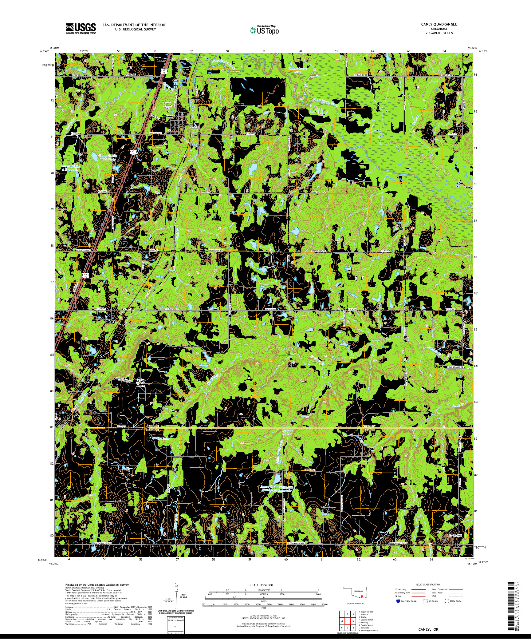 US TOPO 7.5-MINUTE MAP FOR CANEY, OK