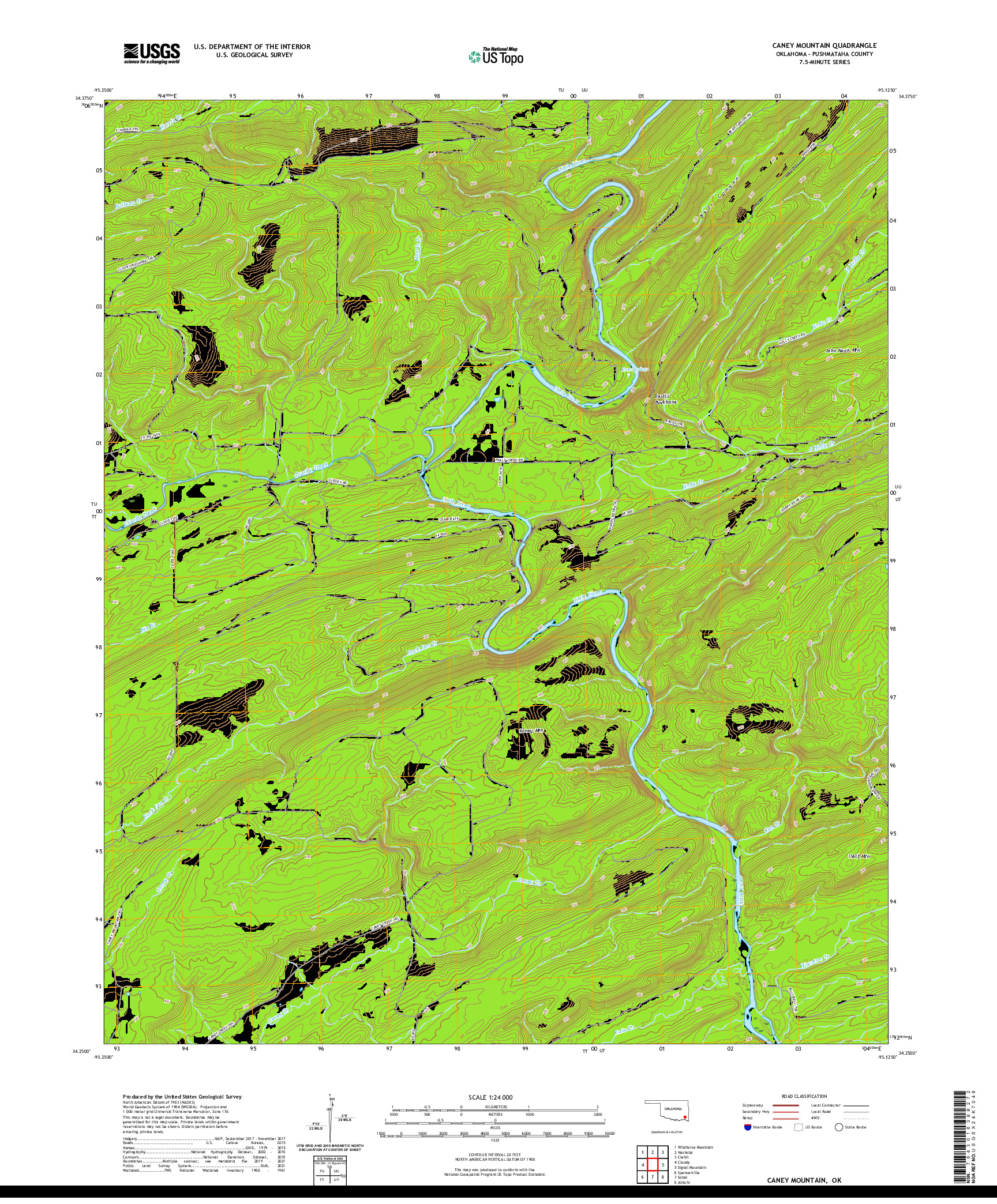 US TOPO 7.5-MINUTE MAP FOR CANEY MOUNTAIN, OK