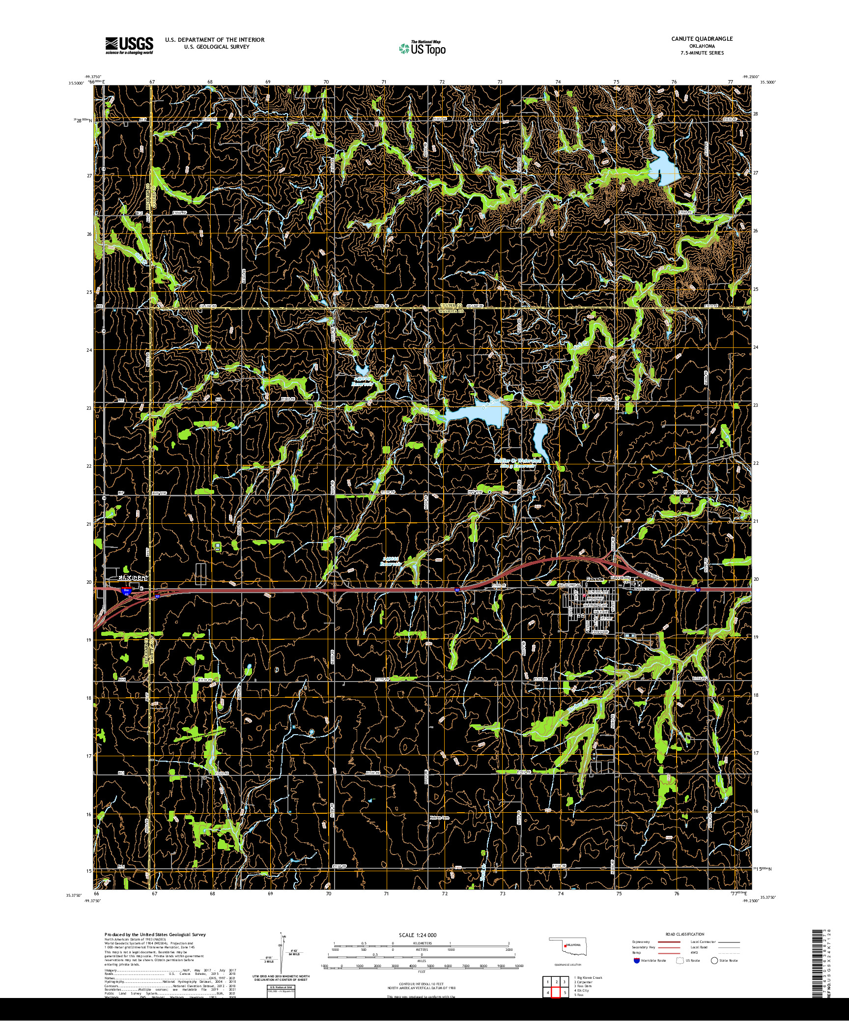 US TOPO 7.5-MINUTE MAP FOR CANUTE, OK