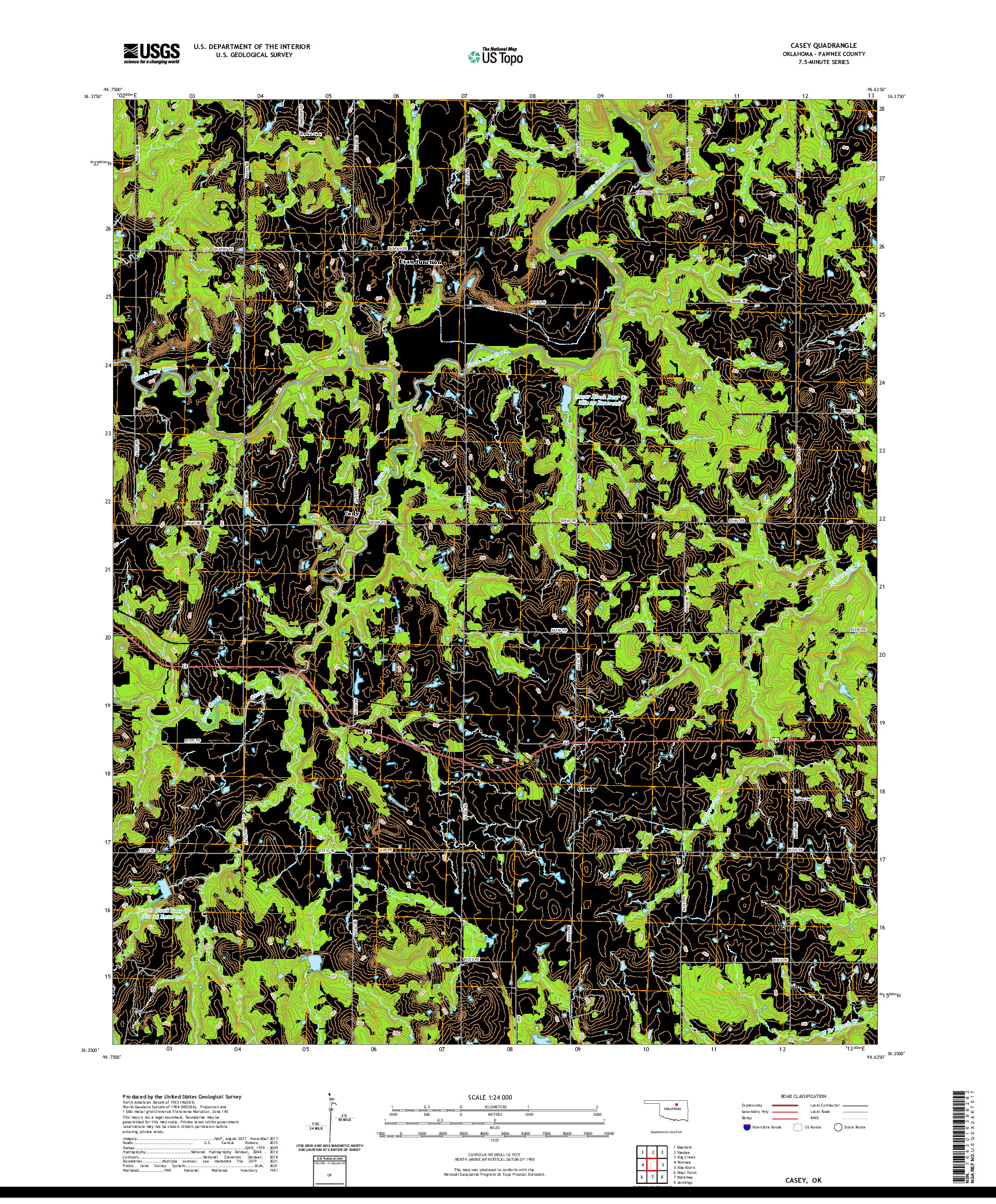 US TOPO 7.5-MINUTE MAP FOR CASEY, OK