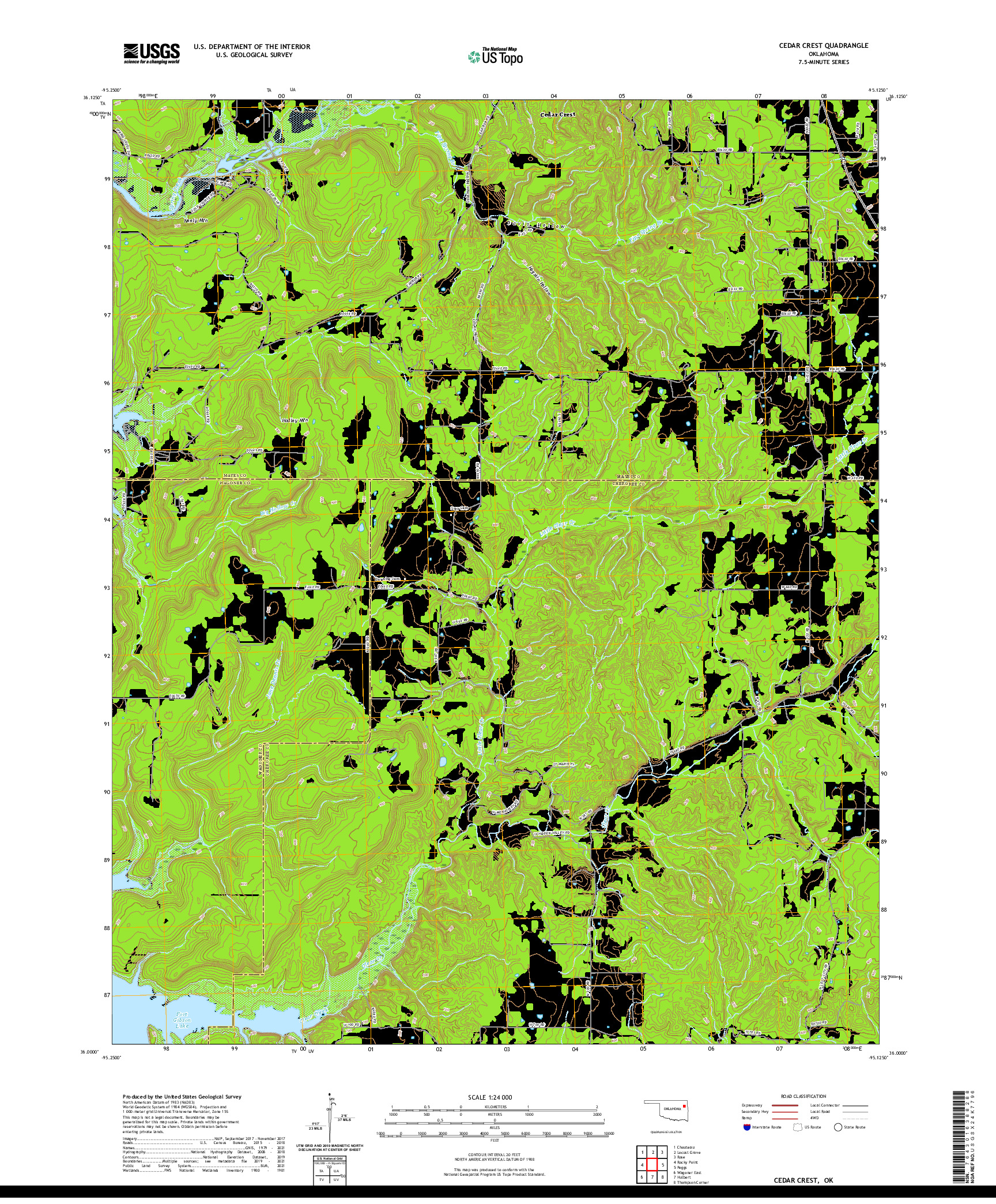 US TOPO 7.5-MINUTE MAP FOR CEDAR CREST, OK