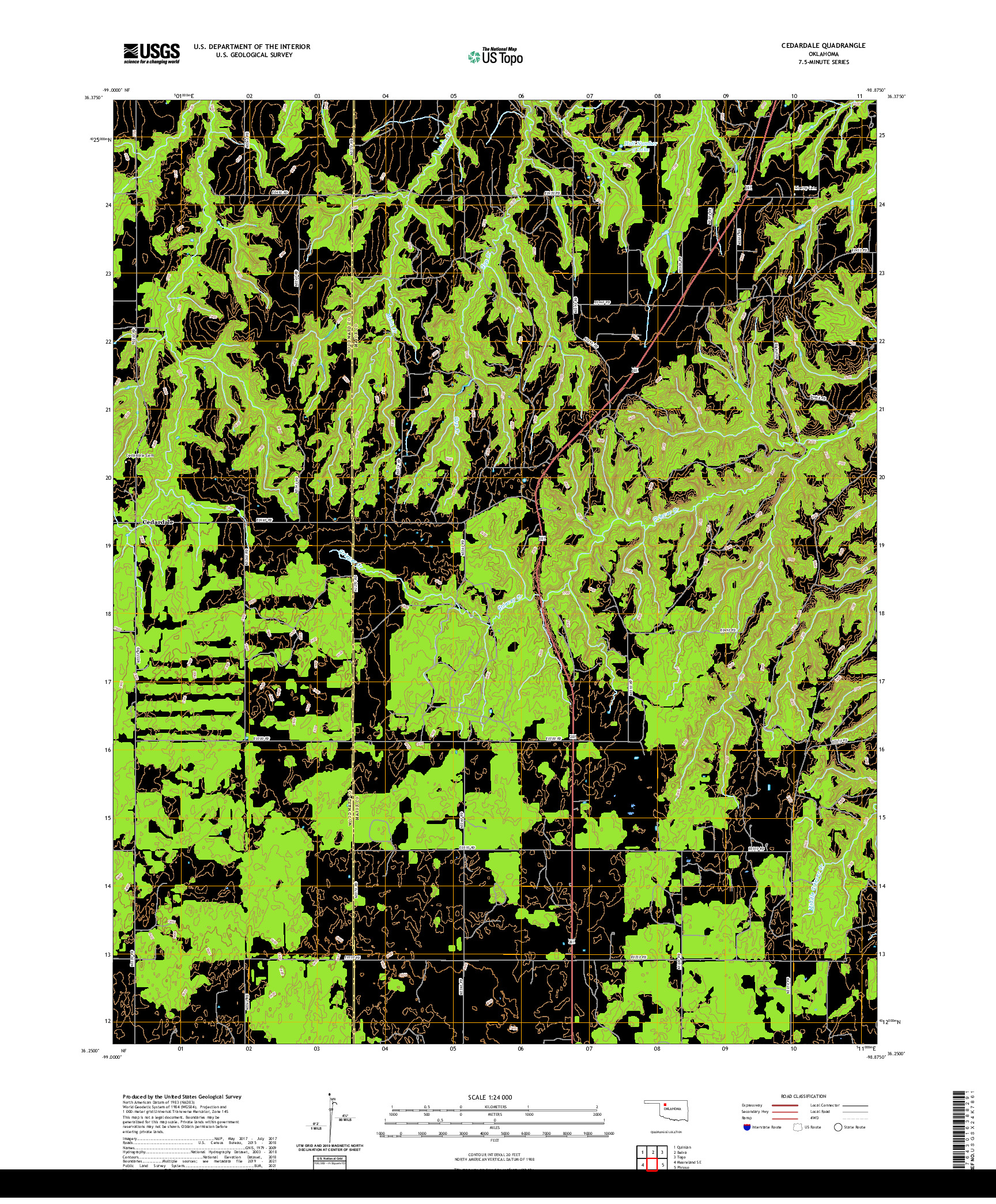 US TOPO 7.5-MINUTE MAP FOR CEDARDALE, OK