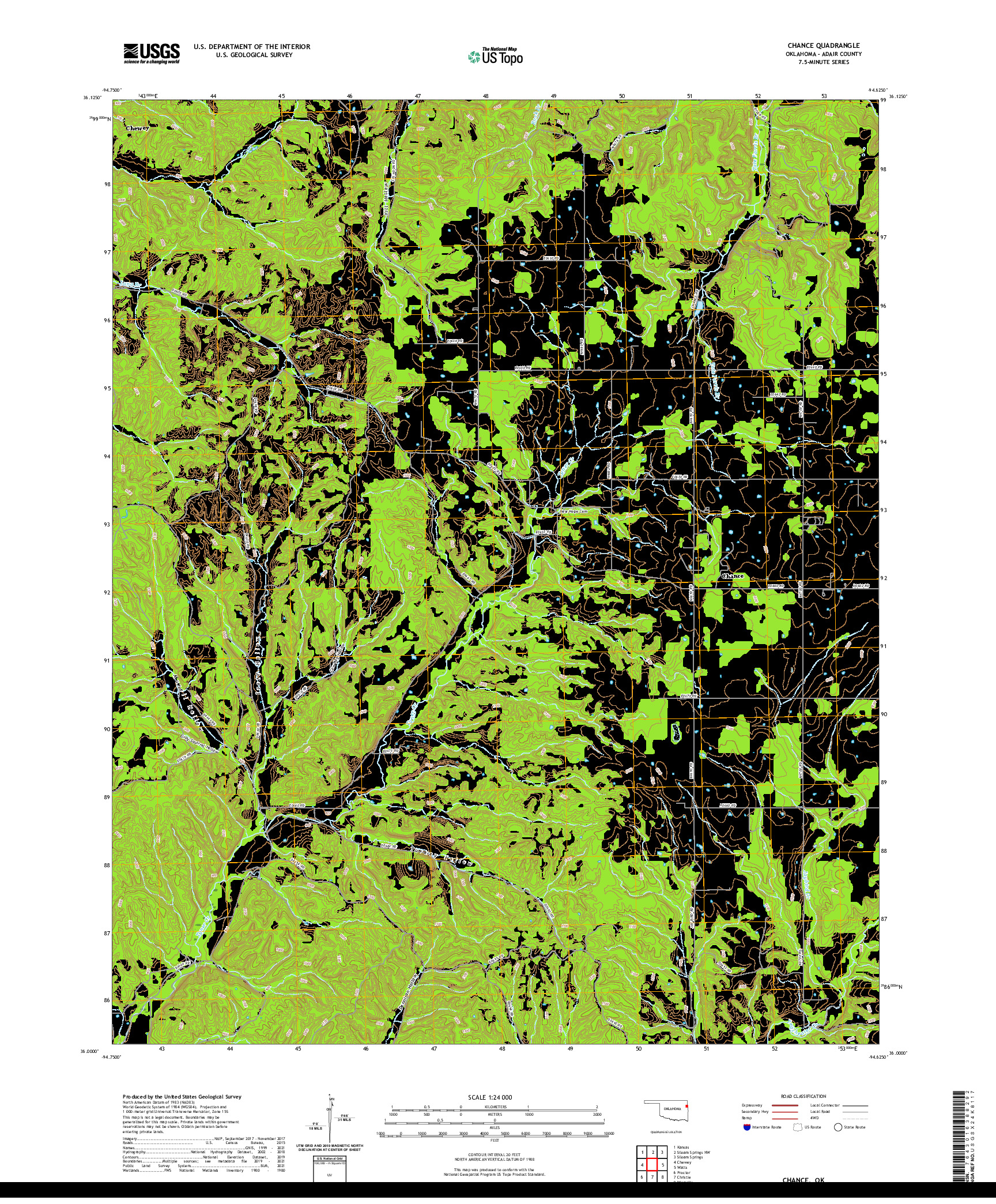 US TOPO 7.5-MINUTE MAP FOR CHANCE, OK