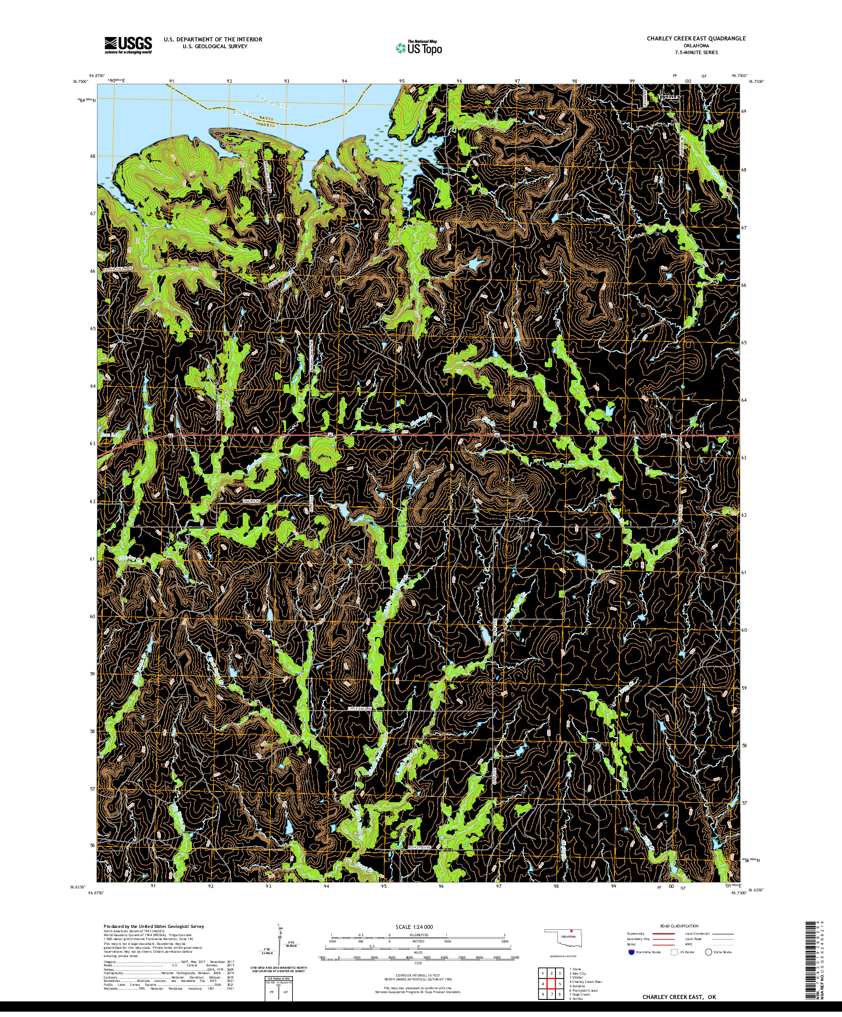 US TOPO 7.5-MINUTE MAP FOR CHARLEY CREEK EAST, OK