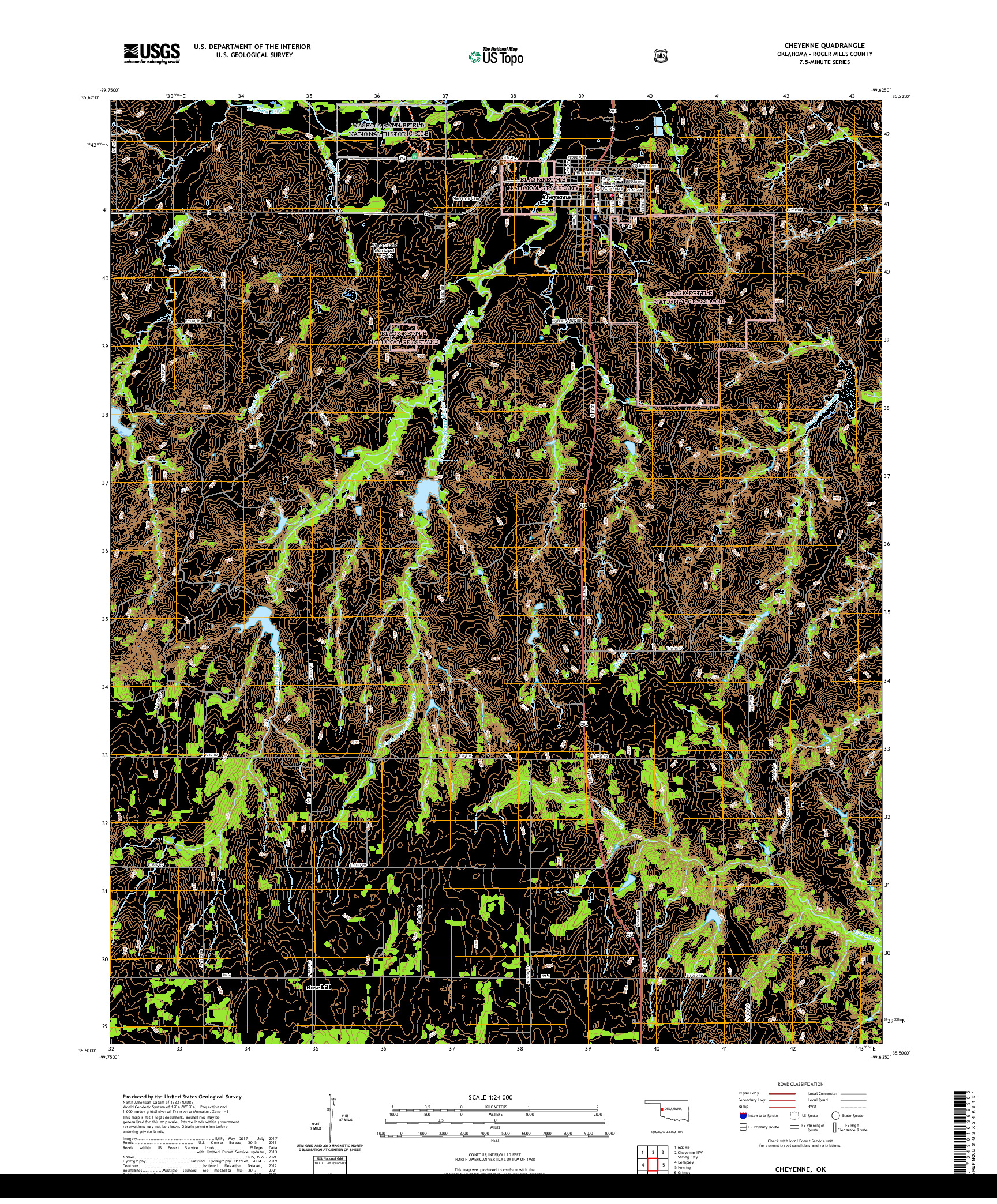 US TOPO 7.5-MINUTE MAP FOR CHEYENNE, OK