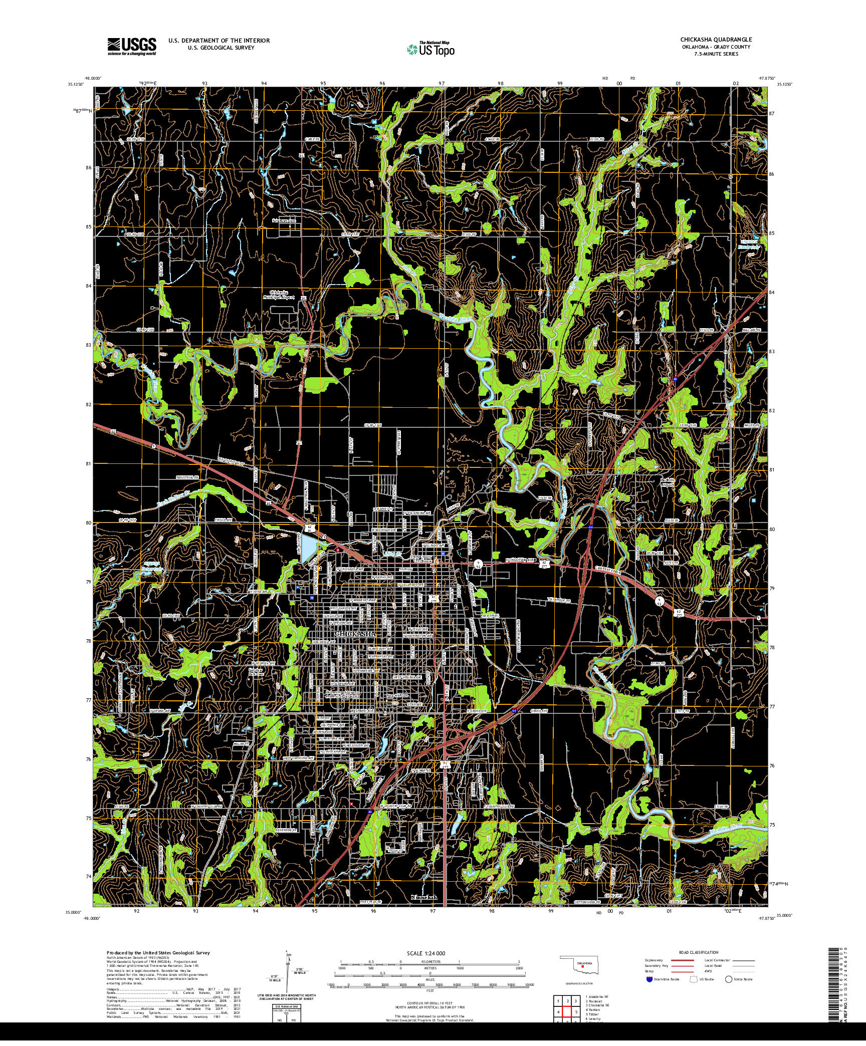 US TOPO 7.5-MINUTE MAP FOR CHICKASHA, OK