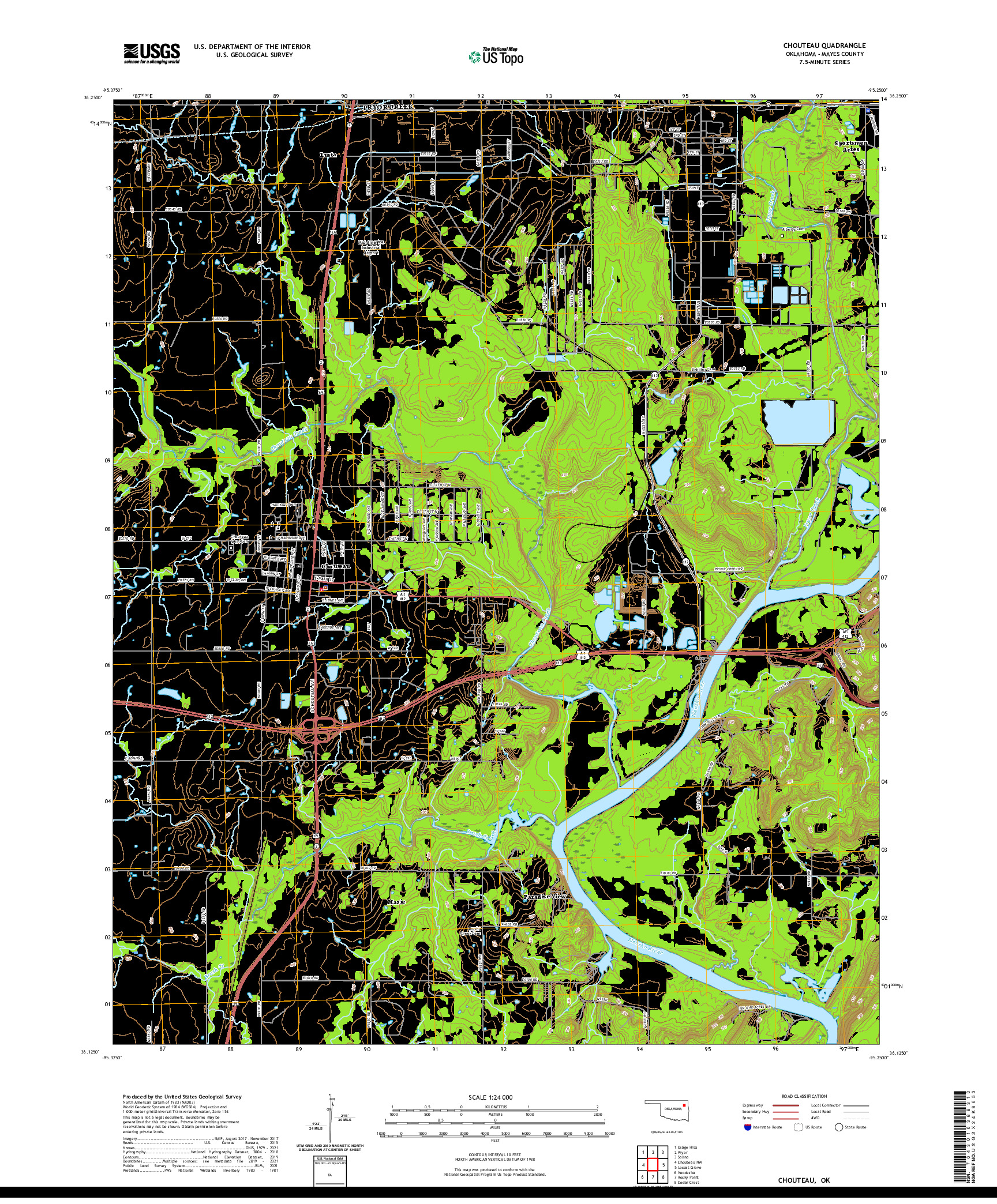 US TOPO 7.5-MINUTE MAP FOR CHOUTEAU, OK