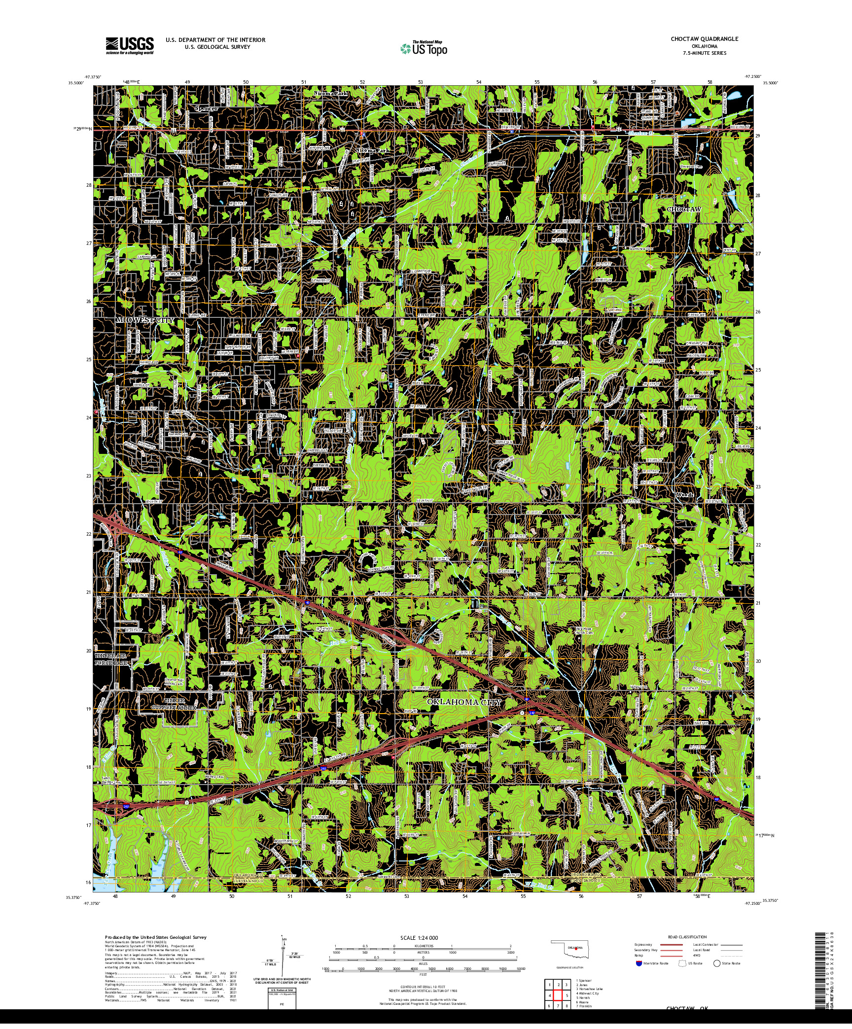 US TOPO 7.5-MINUTE MAP FOR CHOCTAW, OK