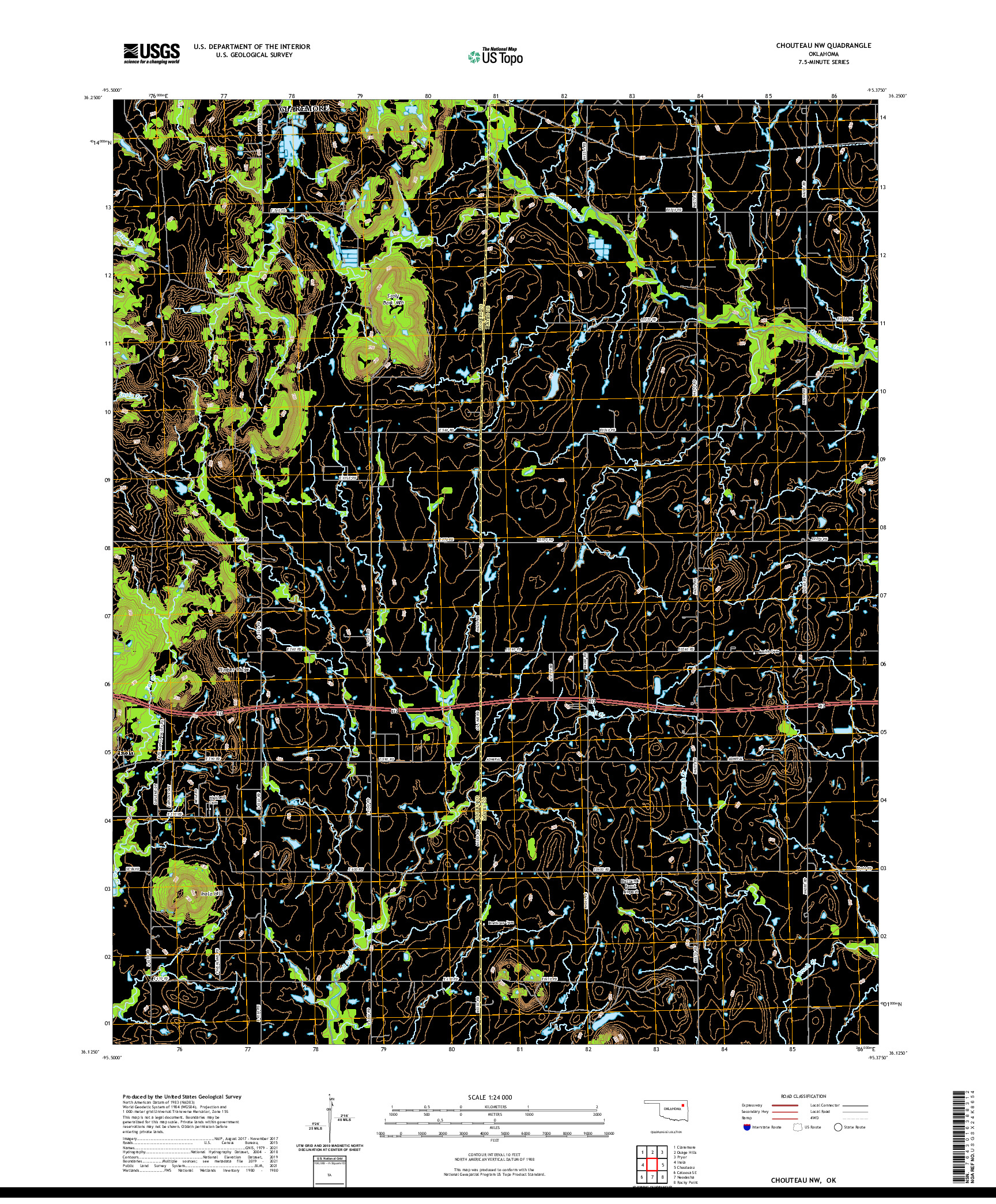 US TOPO 7.5-MINUTE MAP FOR CHOUTEAU NW, OK