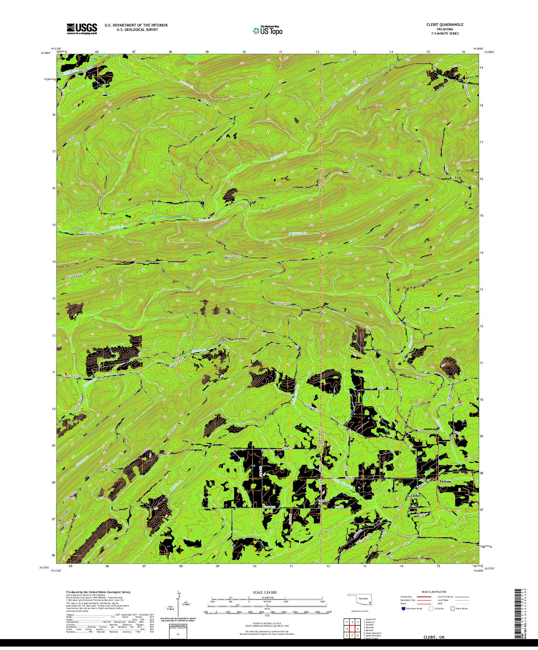 US TOPO 7.5-MINUTE MAP FOR CLEBIT, OK