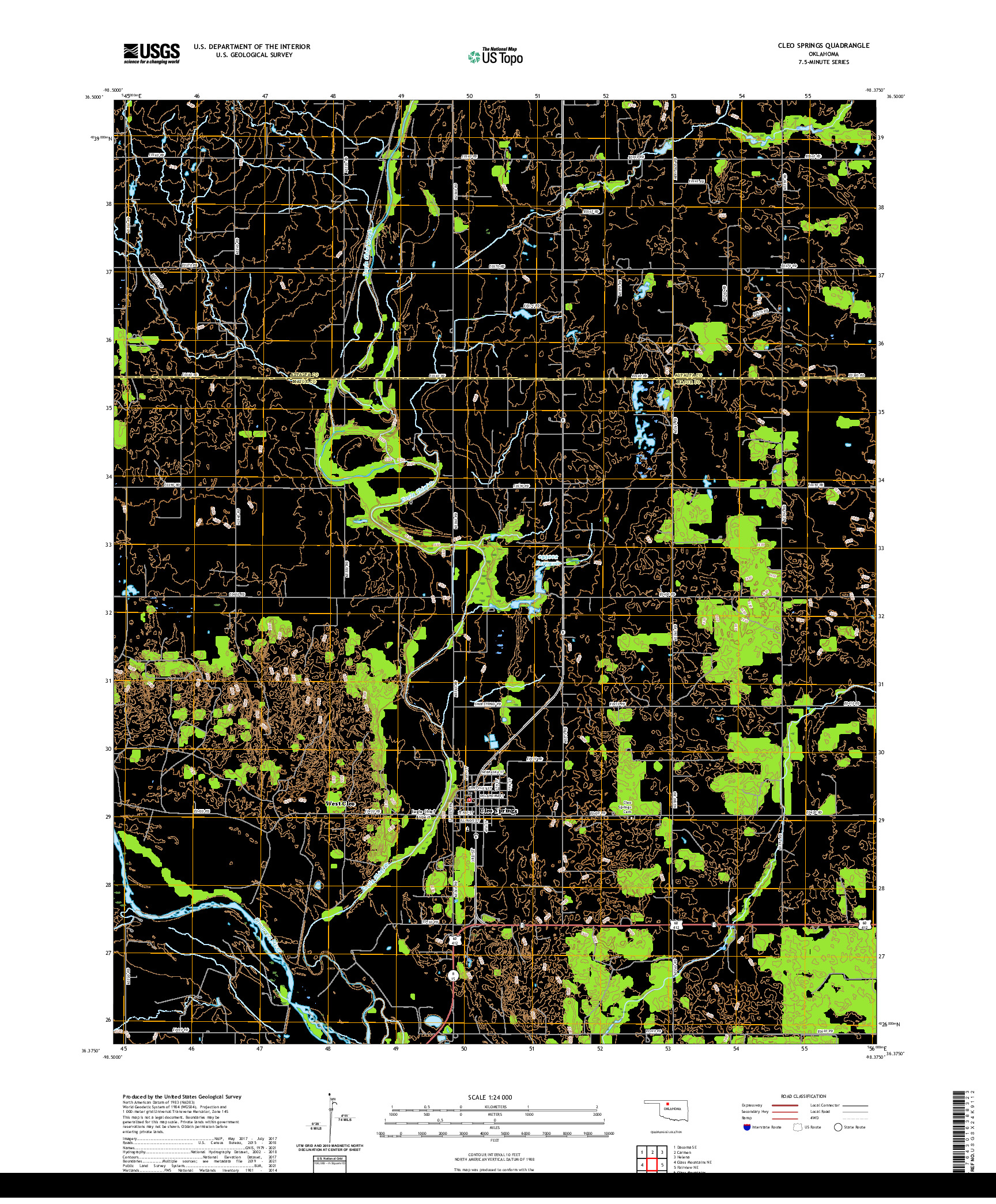 US TOPO 7.5-MINUTE MAP FOR CLEO SPRINGS, OK