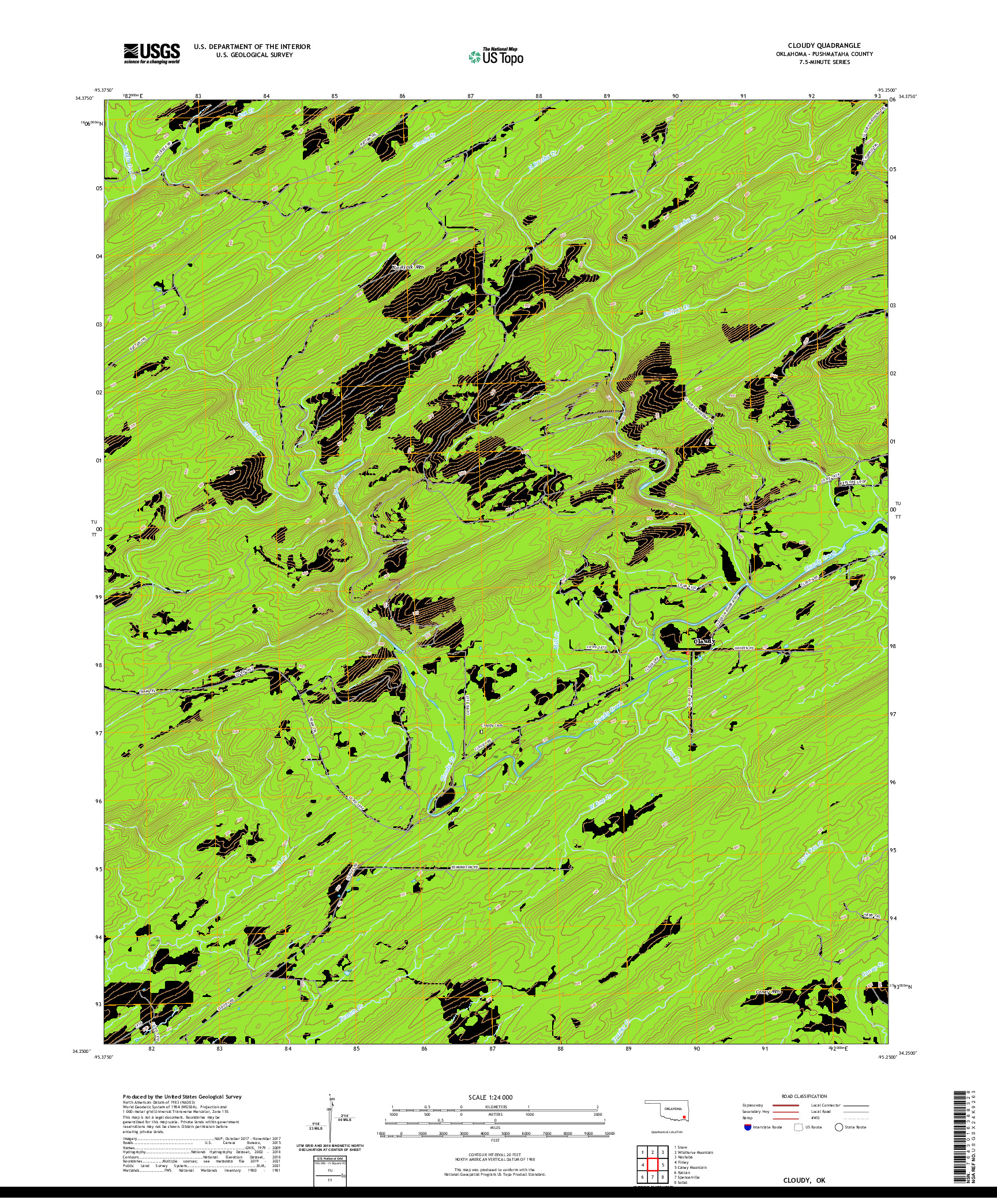 US TOPO 7.5-MINUTE MAP FOR CLOUDY, OK