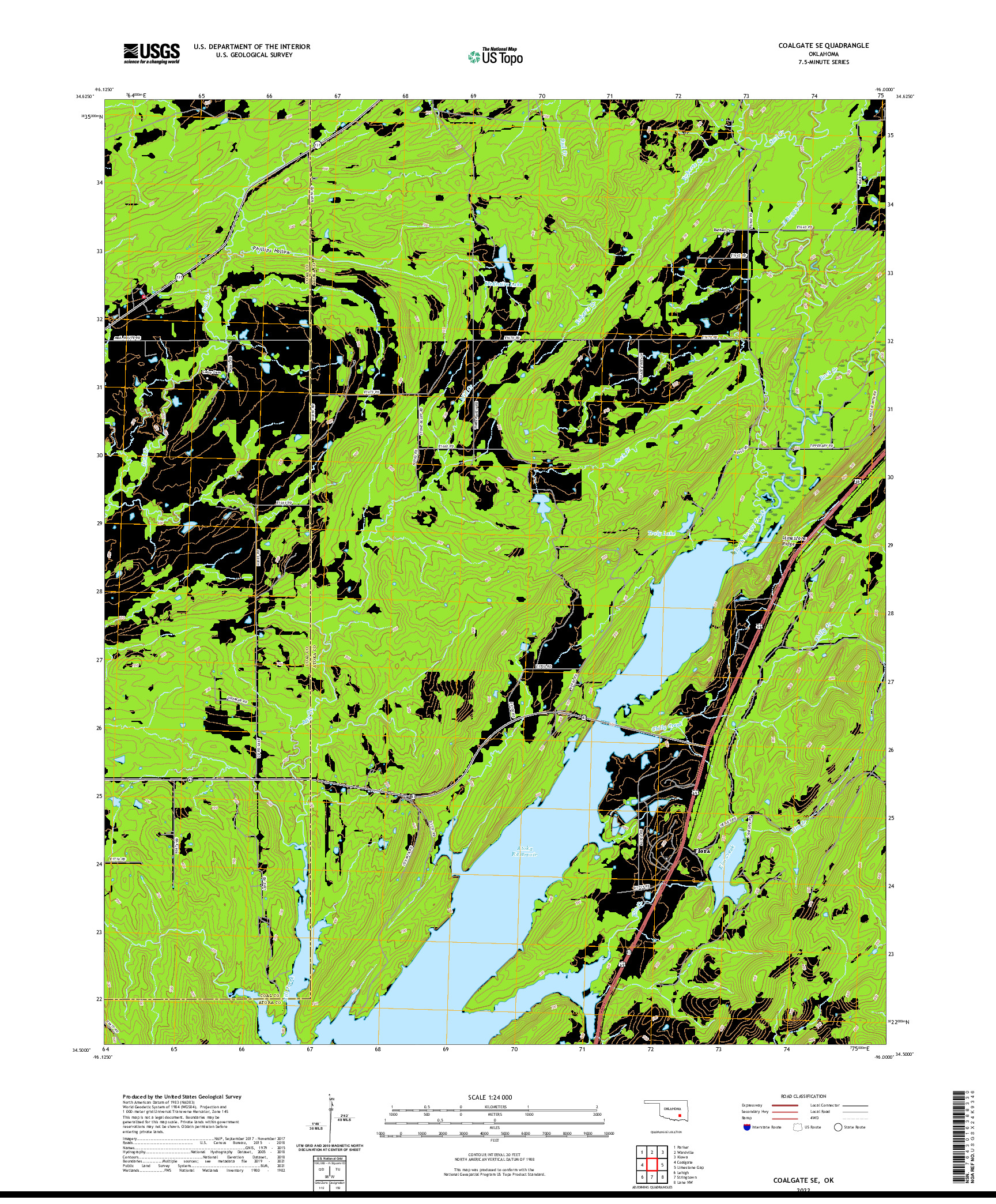 US TOPO 7.5-MINUTE MAP FOR COALGATE SE, OK