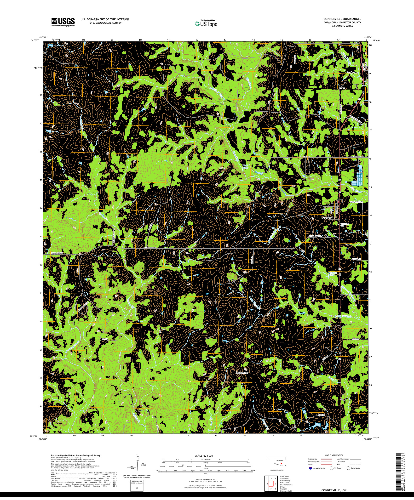 US TOPO 7.5-MINUTE MAP FOR CONNERVILLE, OK