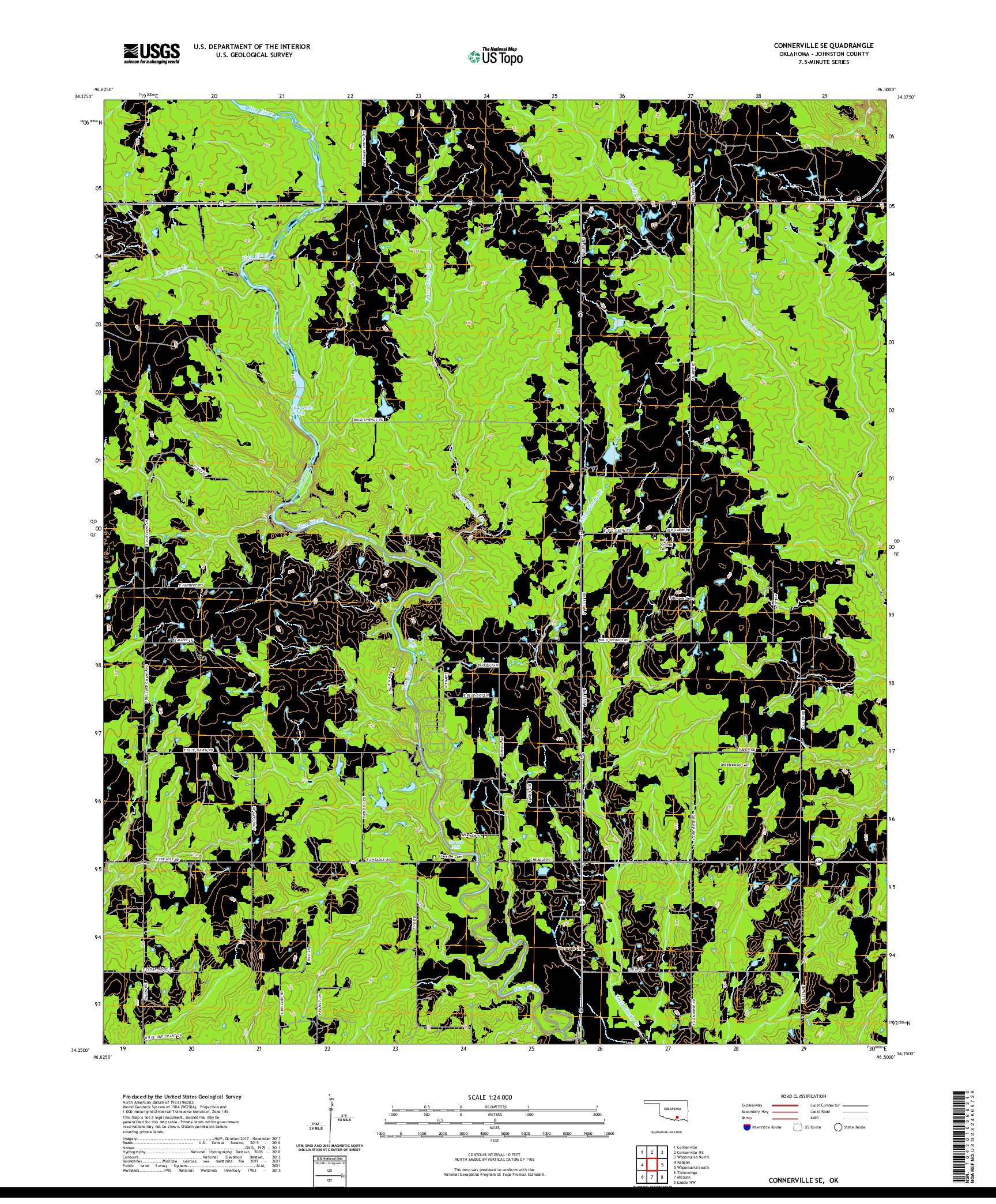 US TOPO 7.5-MINUTE MAP FOR CONNERVILLE SE, OK