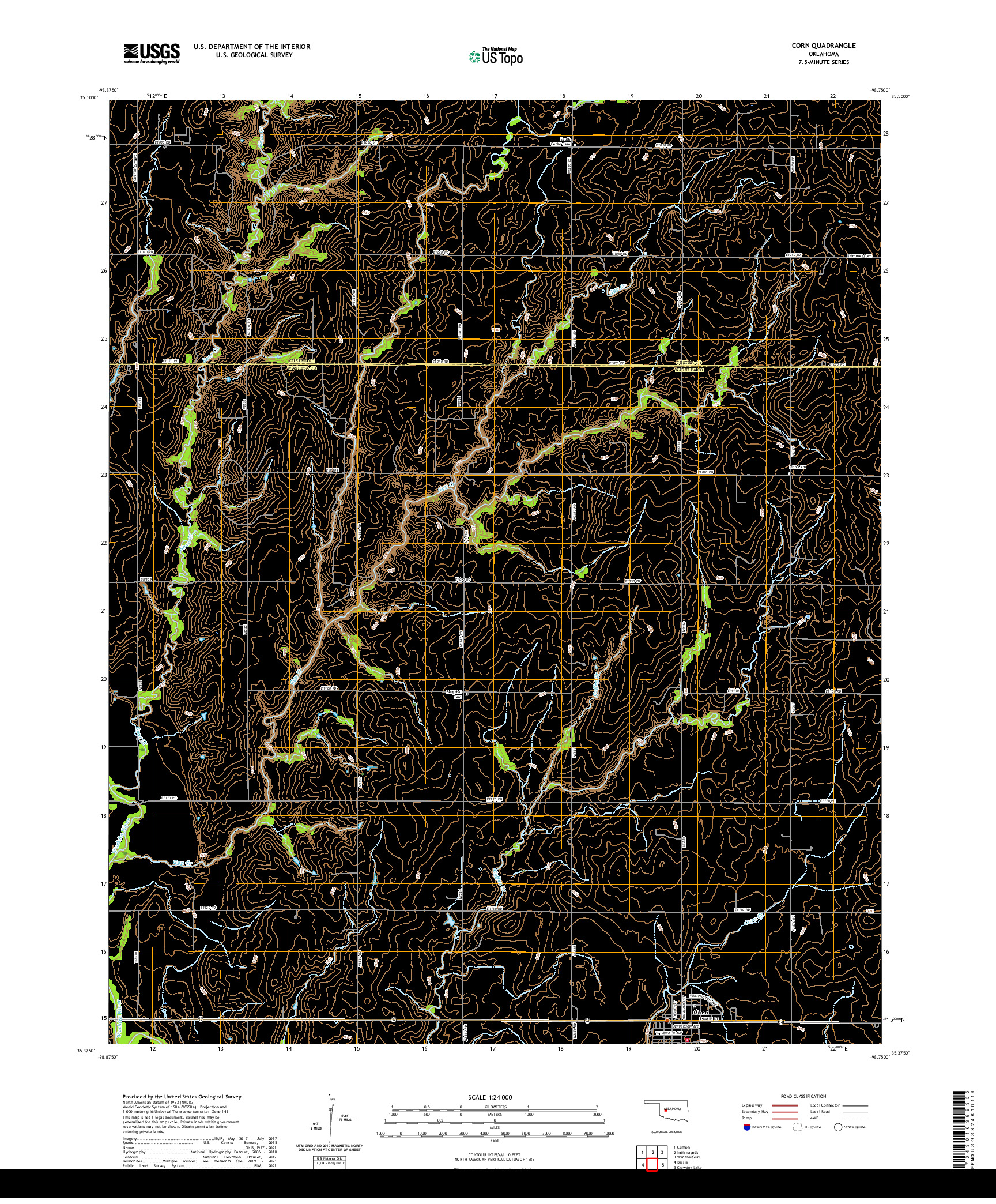 US TOPO 7.5-MINUTE MAP FOR CORN, OK
