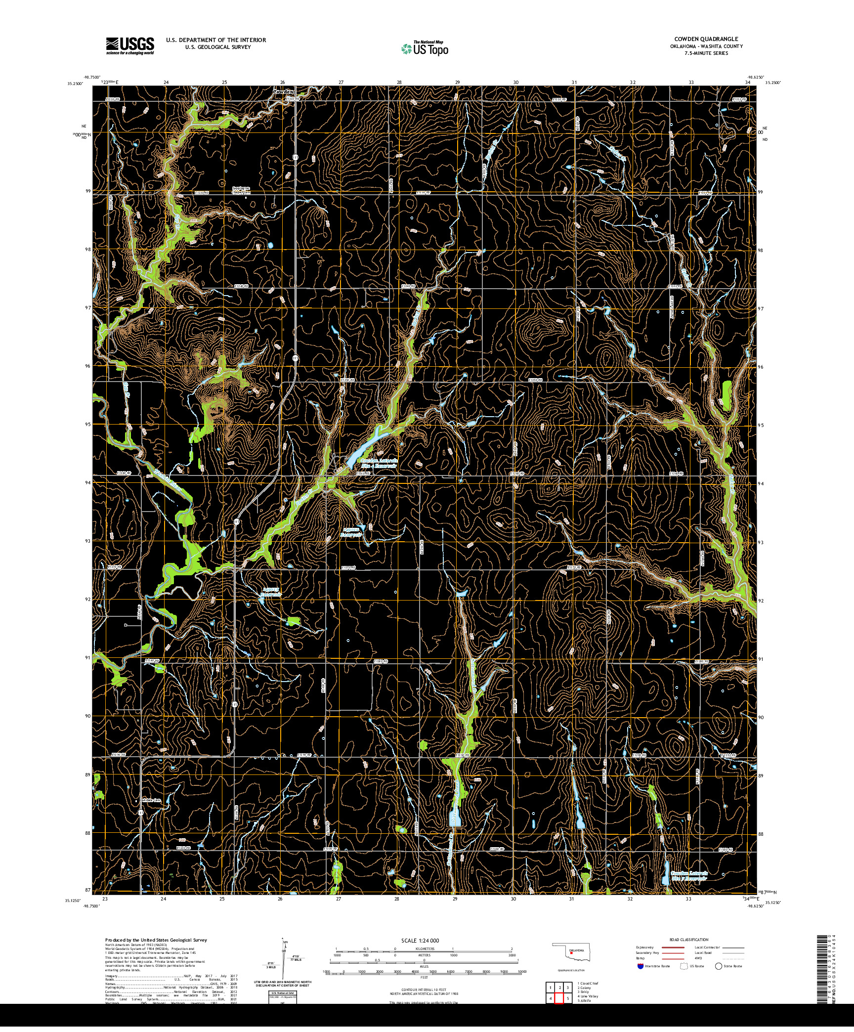 US TOPO 7.5-MINUTE MAP FOR COWDEN, OK