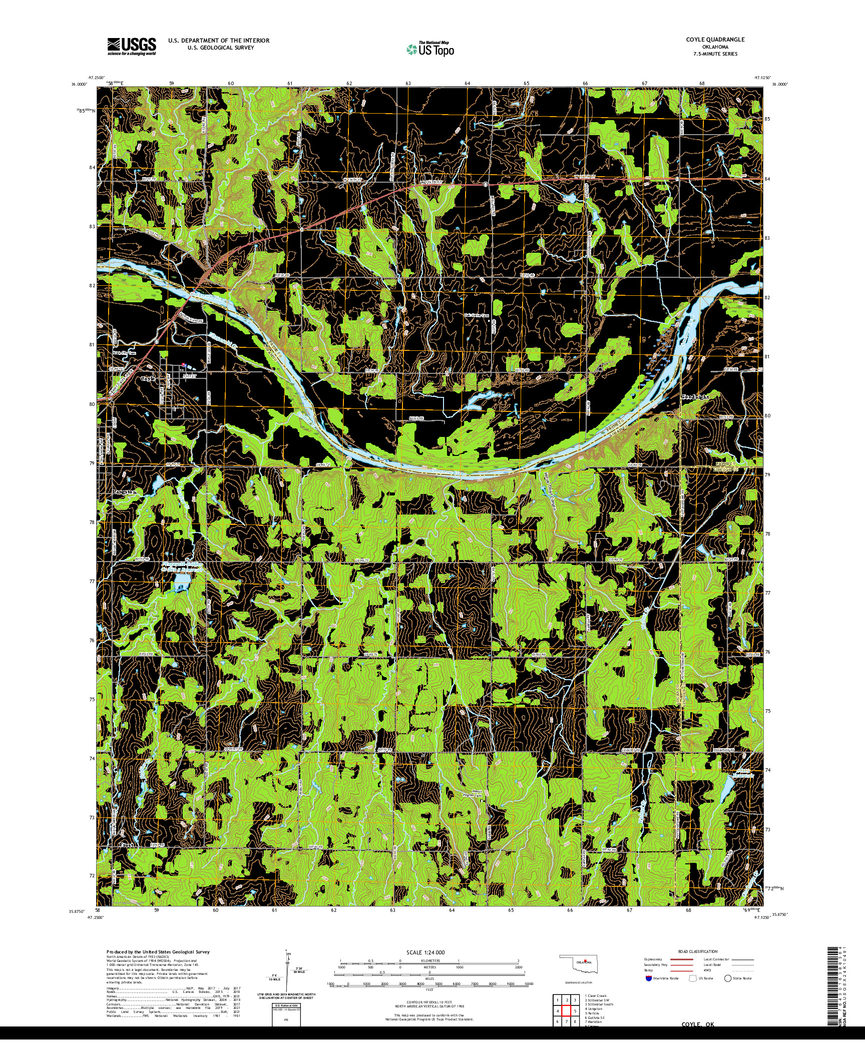 US TOPO 7.5-MINUTE MAP FOR COYLE, OK