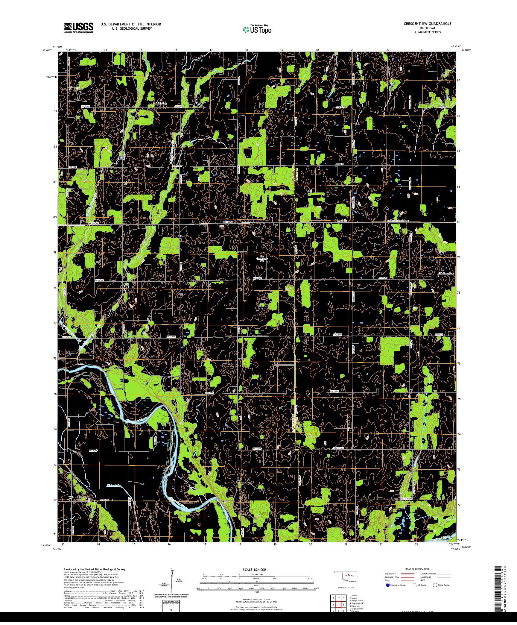 US TOPO 7.5-MINUTE MAP FOR CRESCENT NW, OK