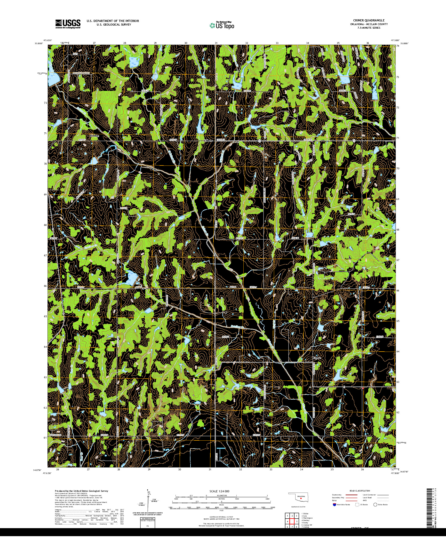 US TOPO 7.5-MINUTE MAP FOR CRINER, OK