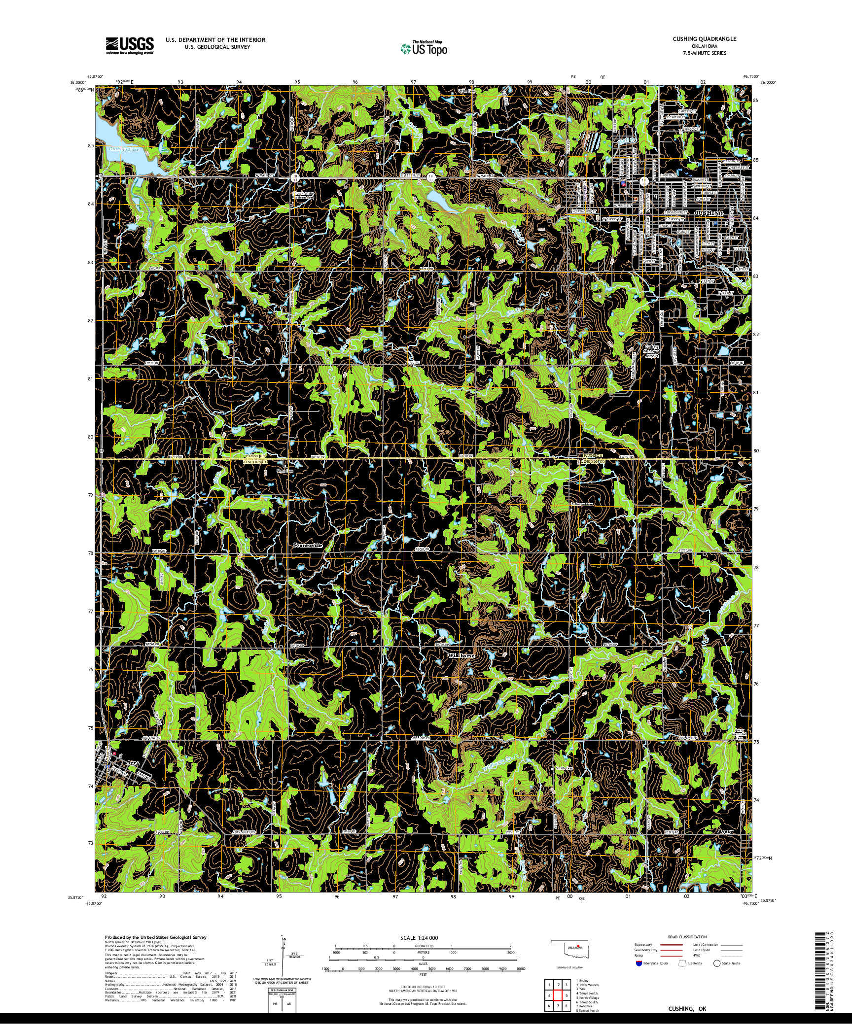 US TOPO 7.5-MINUTE MAP FOR CUSHING, OK