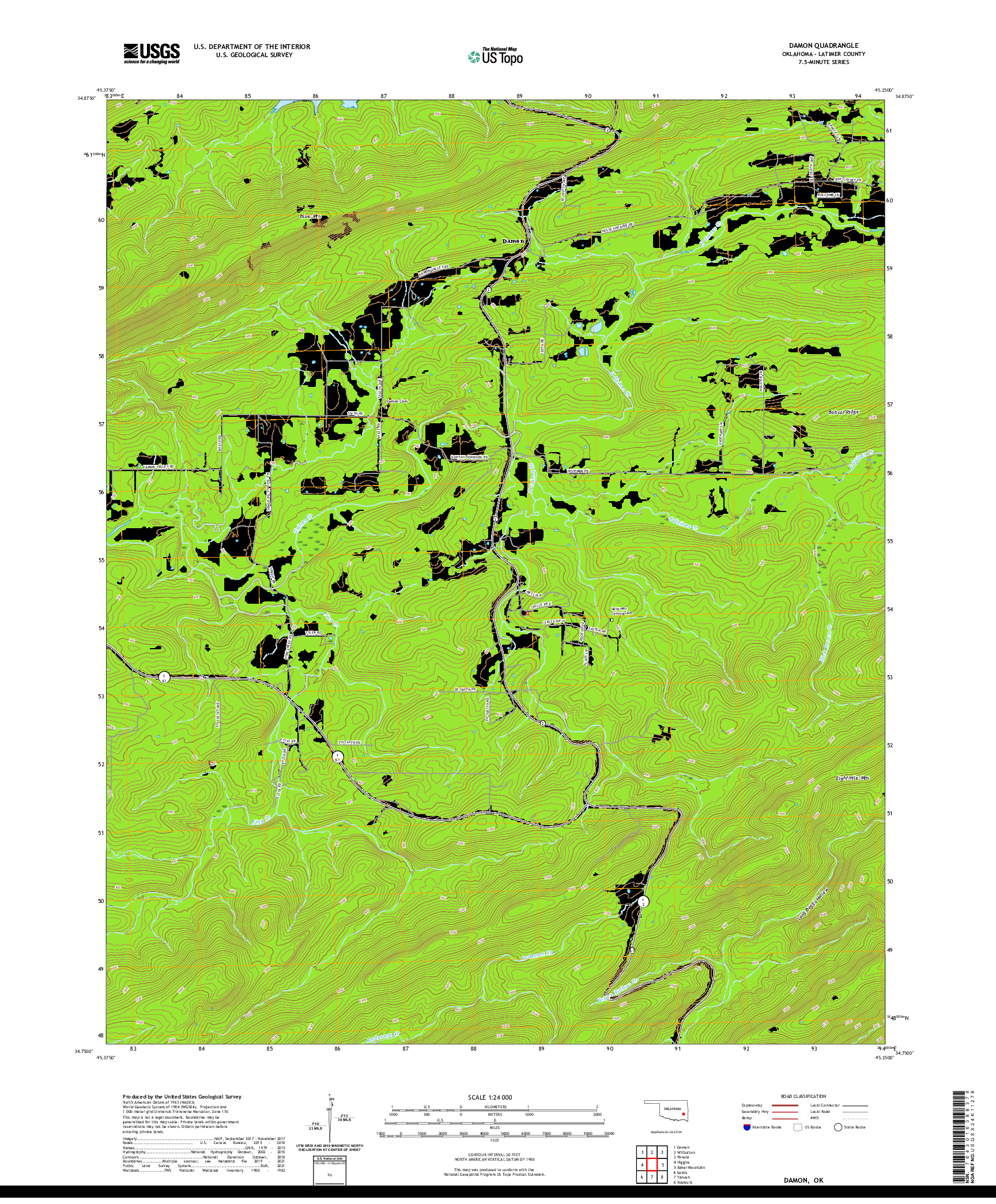 US TOPO 7.5-MINUTE MAP FOR DAMON, OK