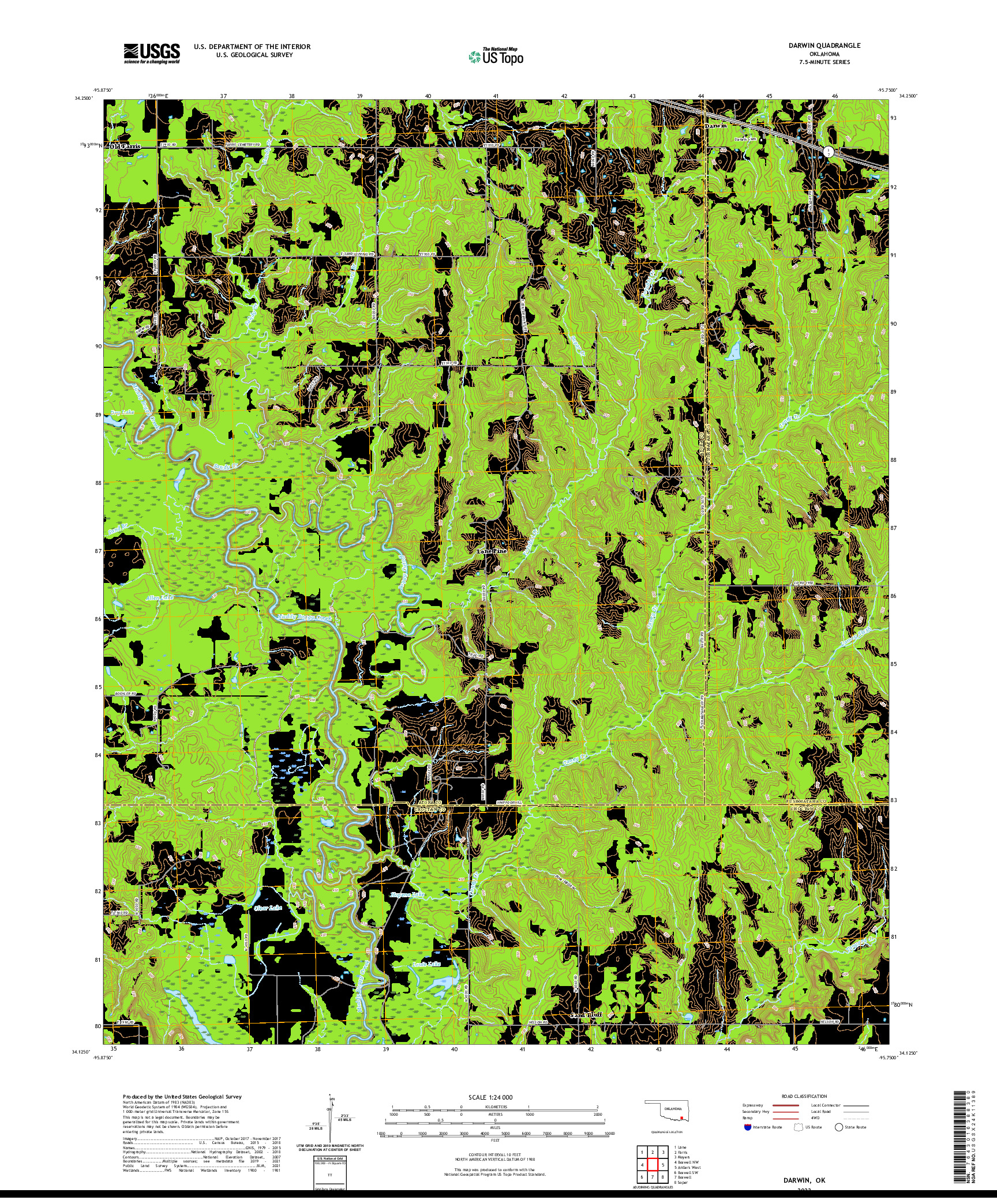 US TOPO 7.5-MINUTE MAP FOR DARWIN, OK