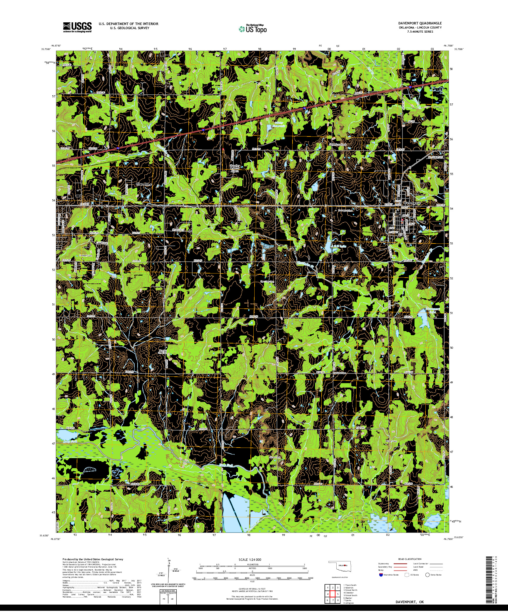 US TOPO 7.5-MINUTE MAP FOR DAVENPORT, OK