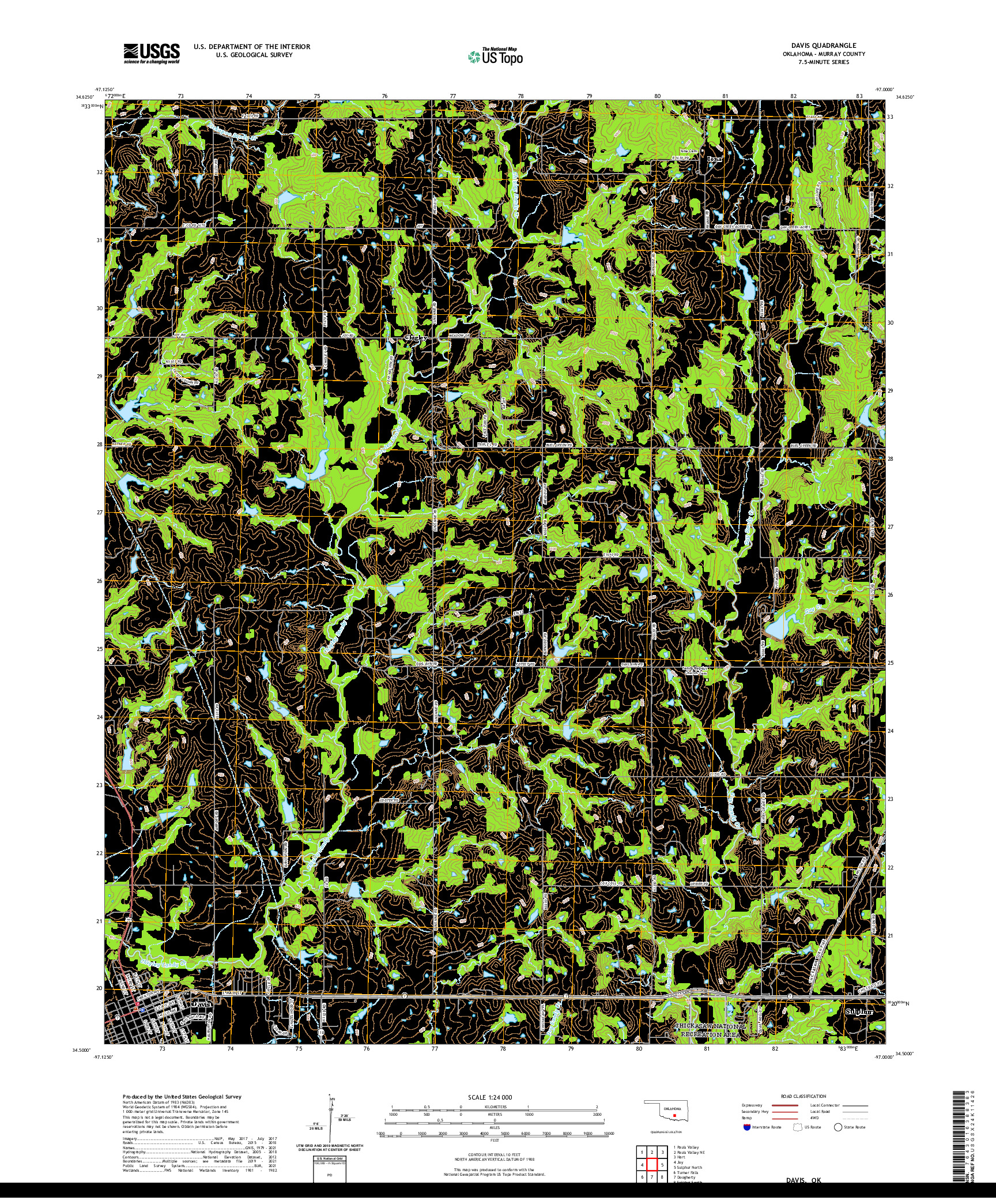 US TOPO 7.5-MINUTE MAP FOR DAVIS, OK