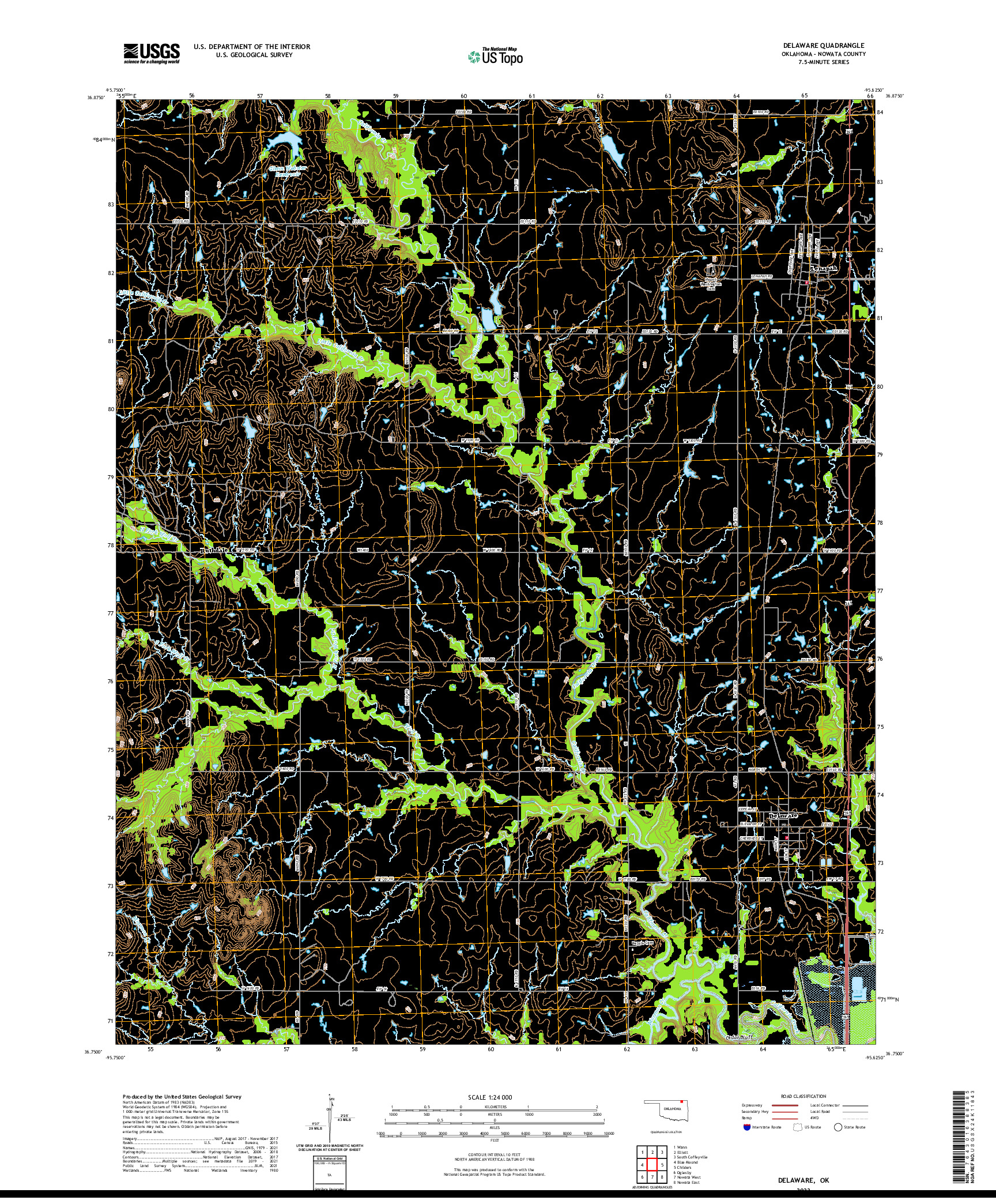 US TOPO 7.5-MINUTE MAP FOR DELAWARE, OK