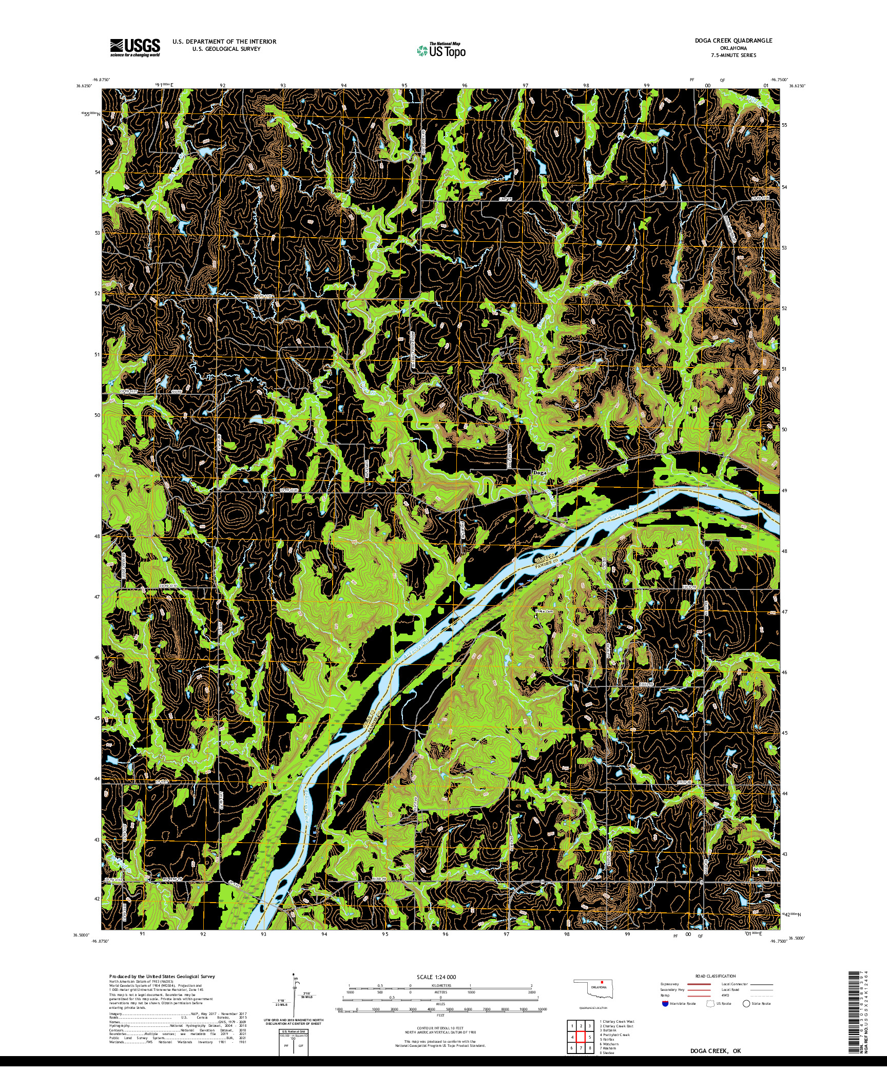 US TOPO 7.5-MINUTE MAP FOR DOGA CREEK, OK