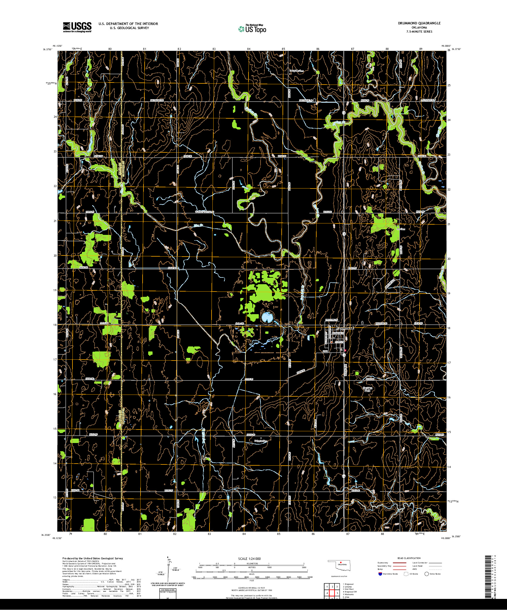 US TOPO 7.5-MINUTE MAP FOR DRUMMOND, OK