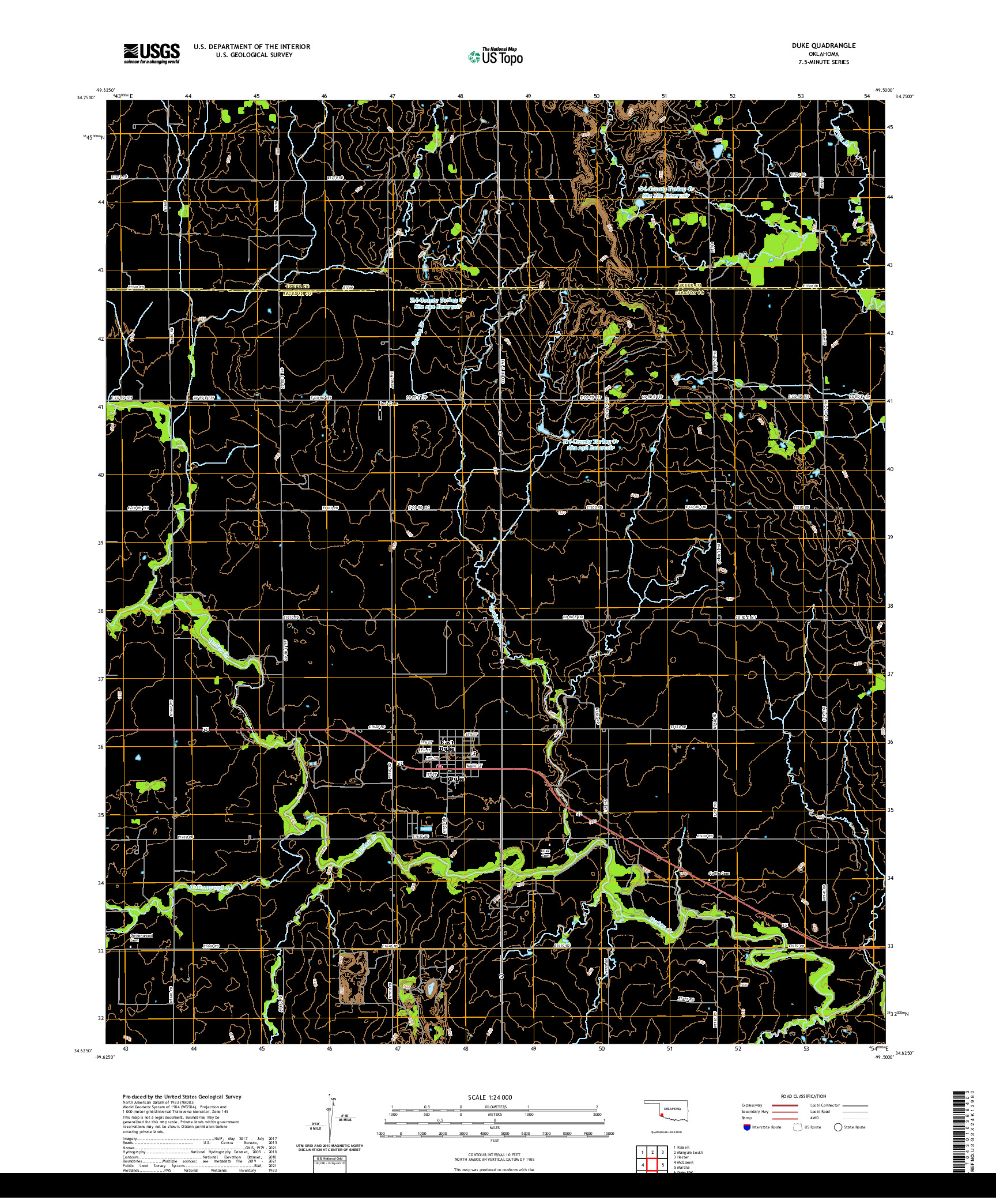 US TOPO 7.5-MINUTE MAP FOR DUKE, OK