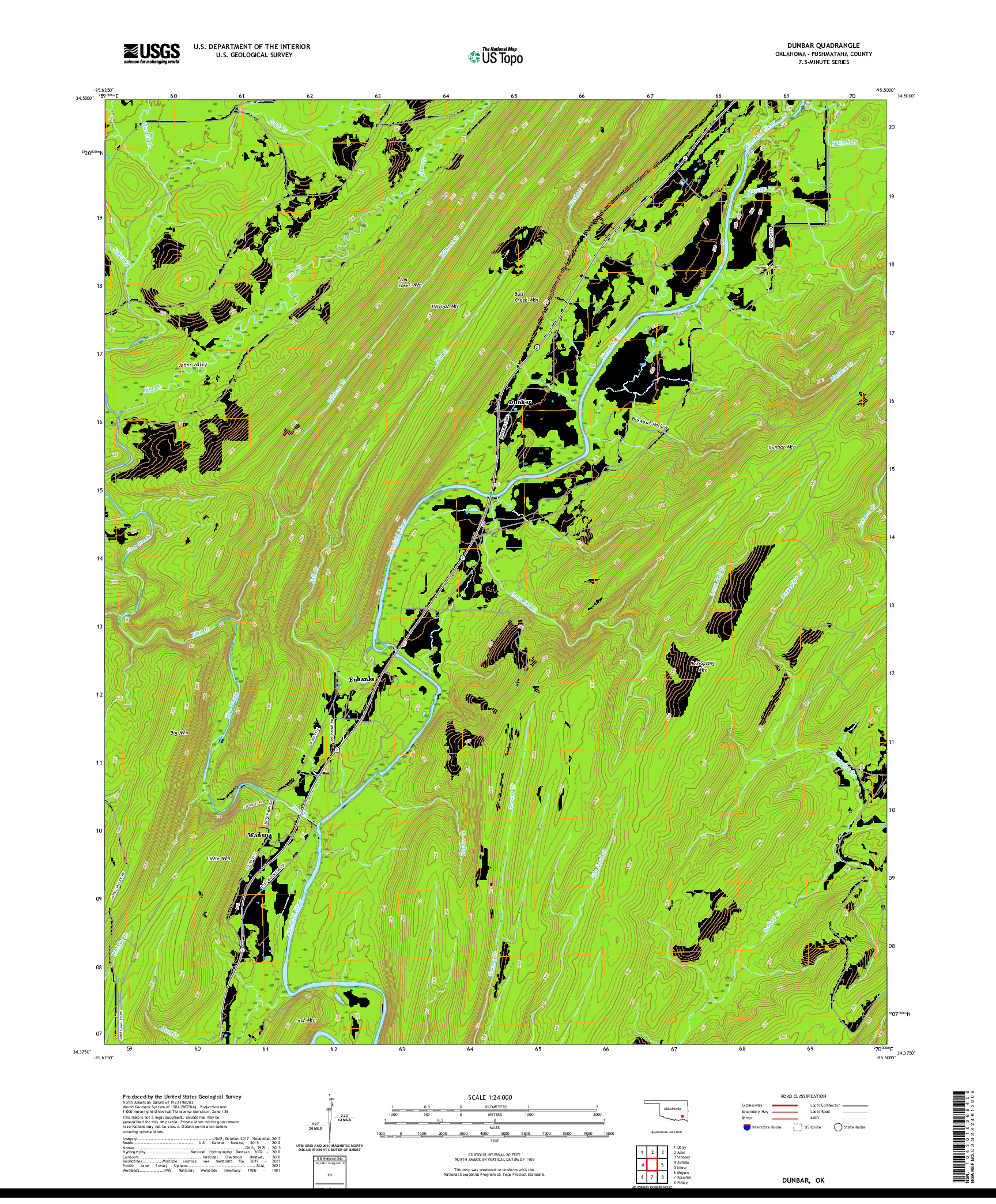 US TOPO 7.5-MINUTE MAP FOR DUNBAR, OK