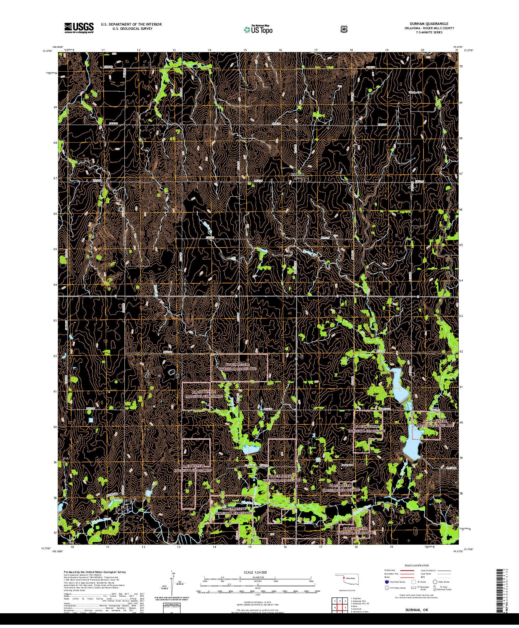 US TOPO 7.5-MINUTE MAP FOR DURHAM, OK