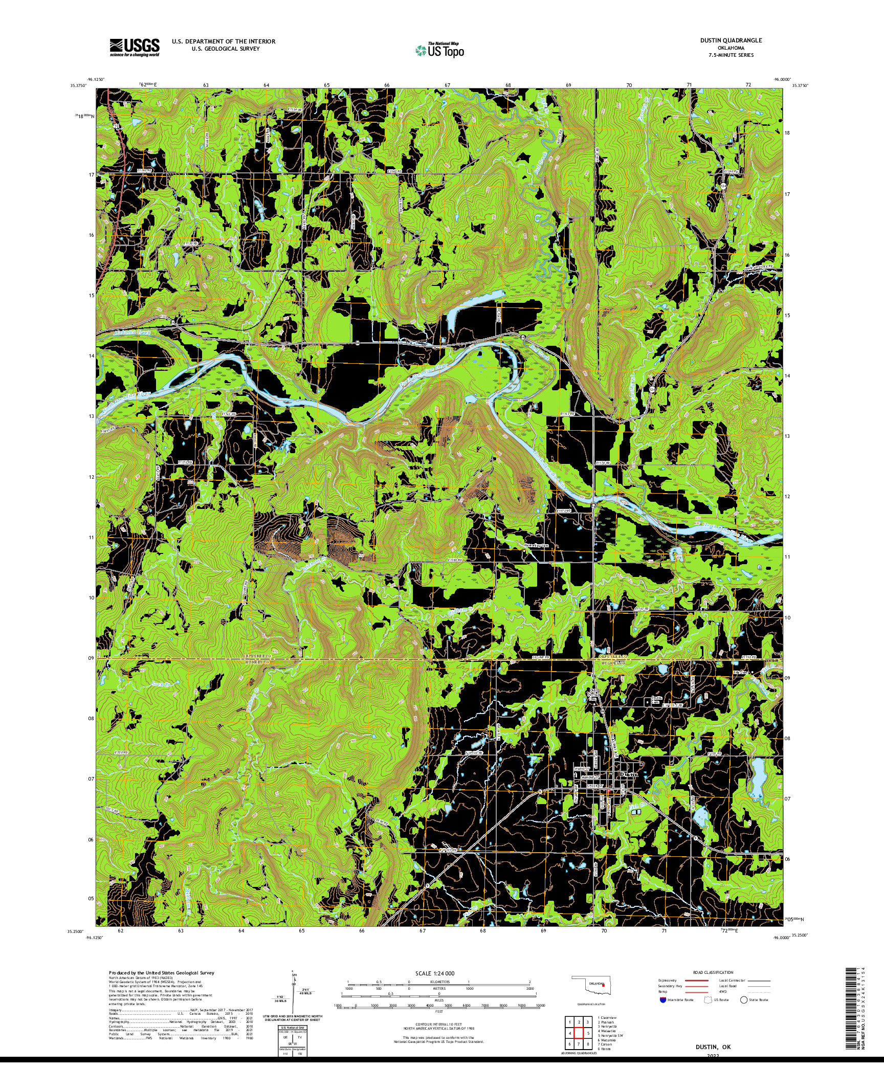 US TOPO 7.5-MINUTE MAP FOR DUSTIN, OK