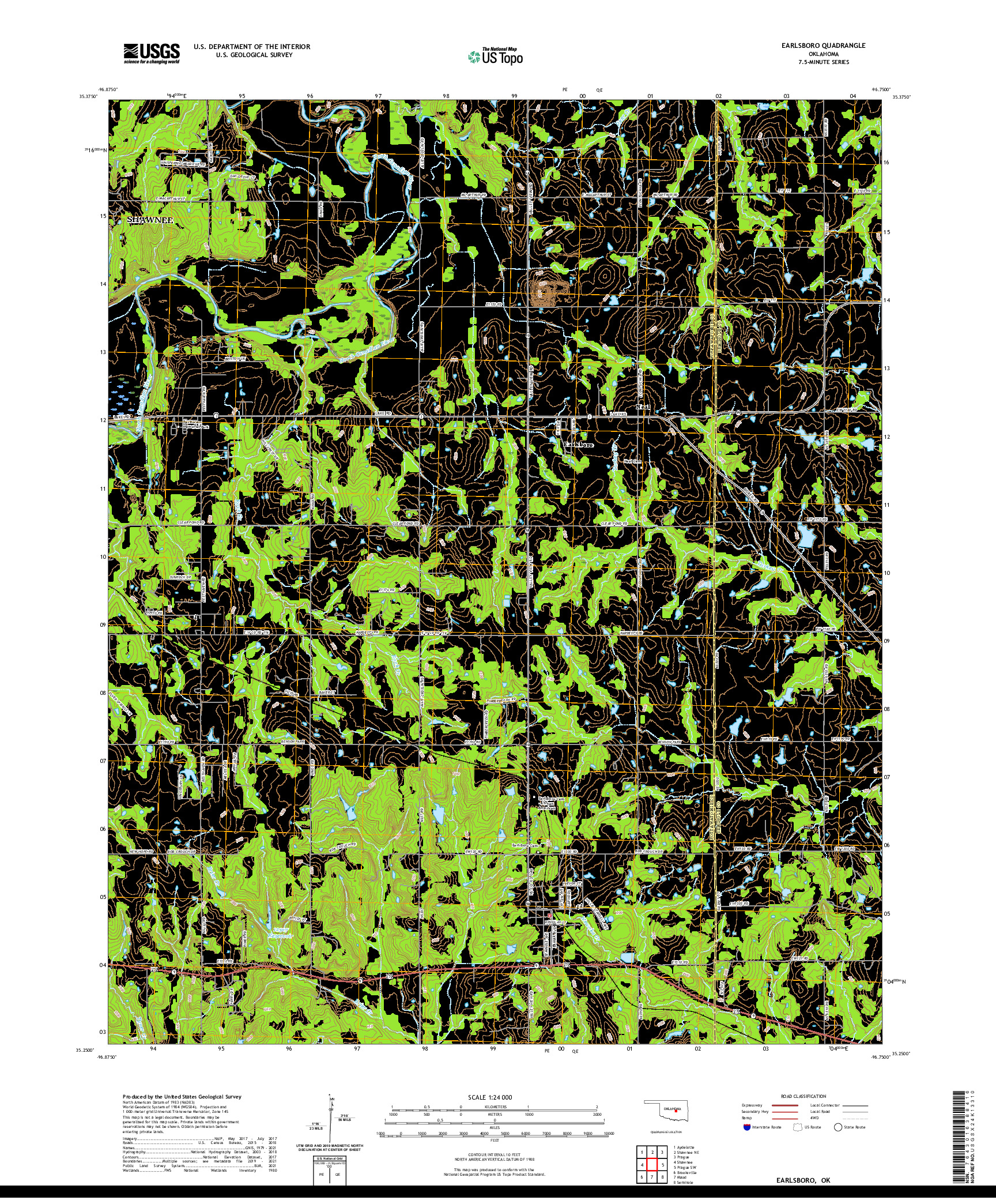 US TOPO 7.5-MINUTE MAP FOR EARLSBORO, OK