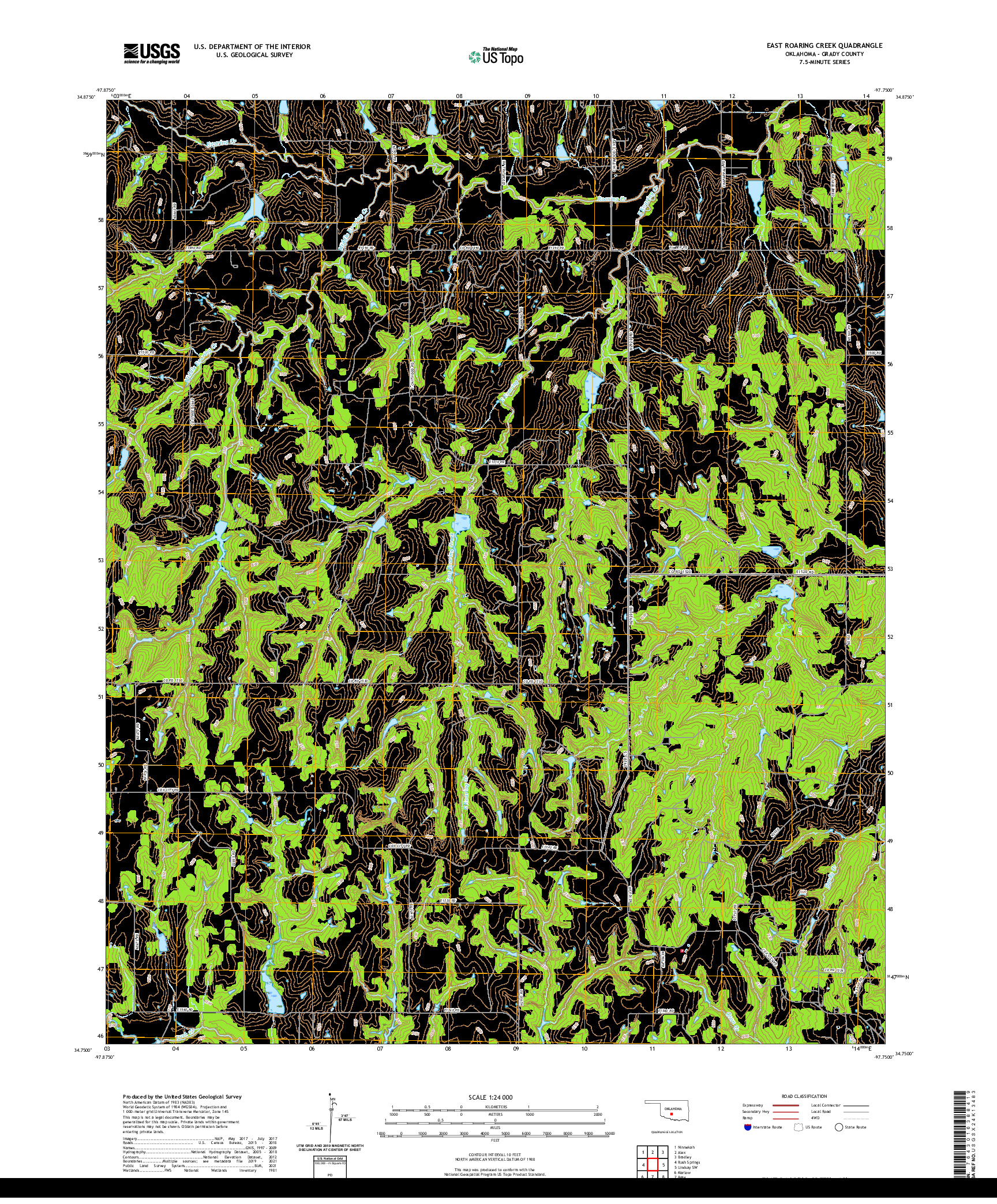 US TOPO 7.5-MINUTE MAP FOR EAST ROARING CREEK, OK