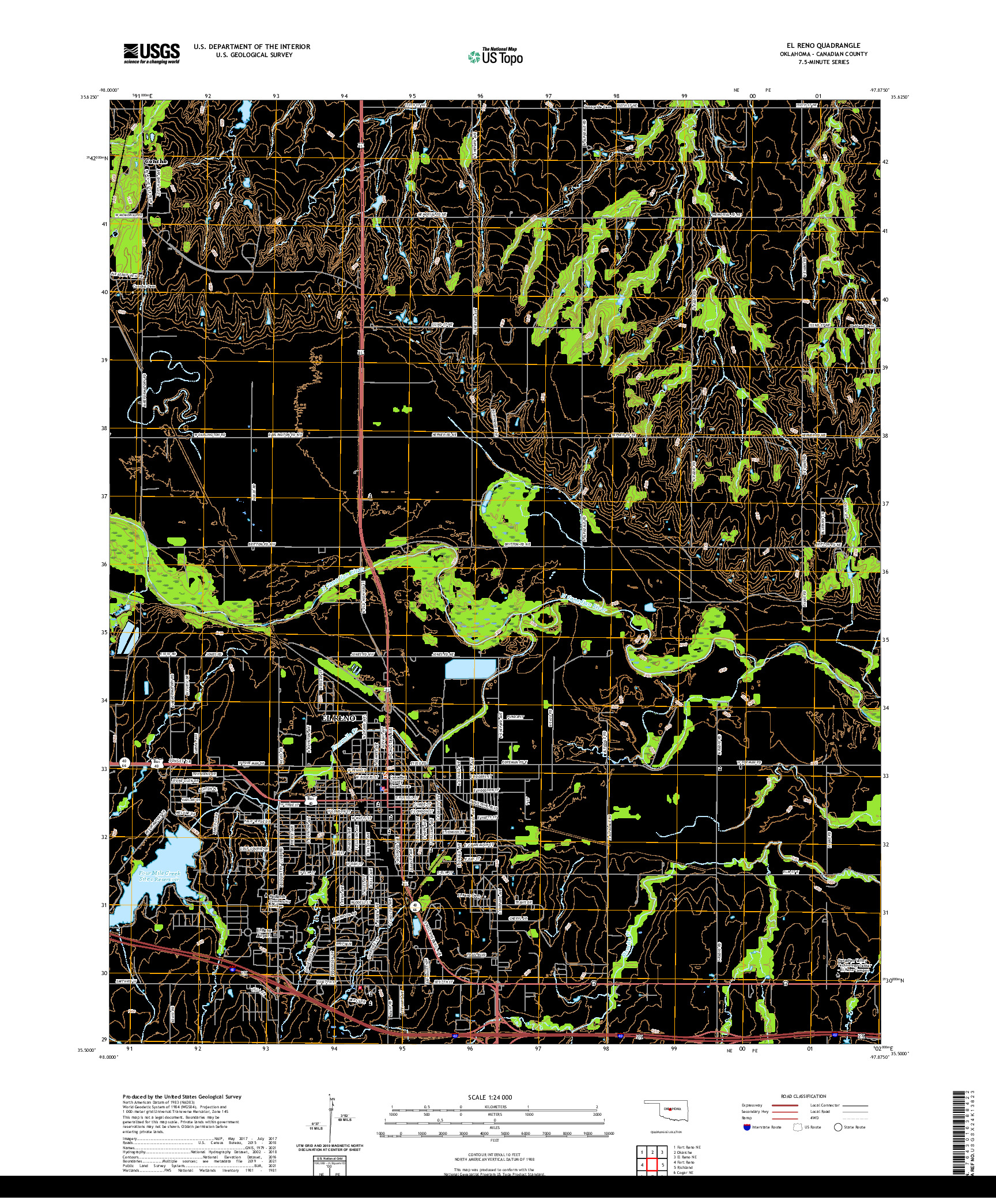 US TOPO 7.5-MINUTE MAP FOR EL RENO, OK