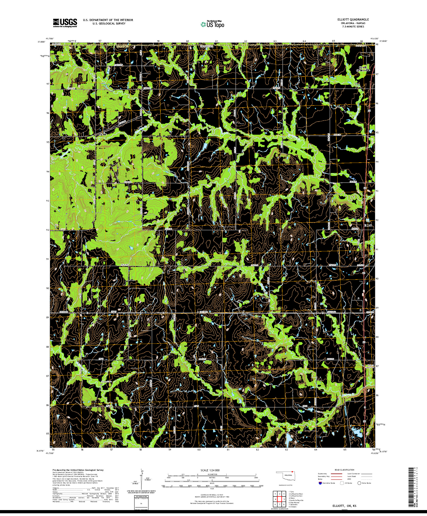 US TOPO 7.5-MINUTE MAP FOR ELLIOTT, OK,KS