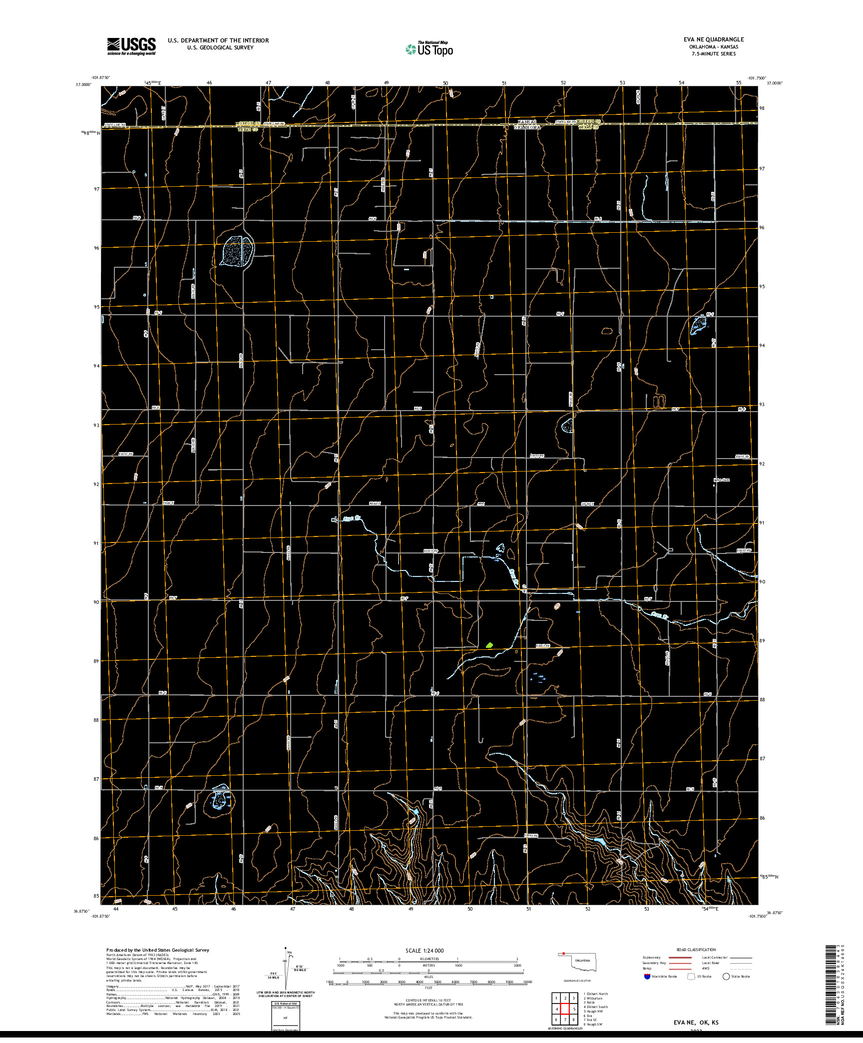 US TOPO 7.5-MINUTE MAP FOR EVA NE, OK,KS
