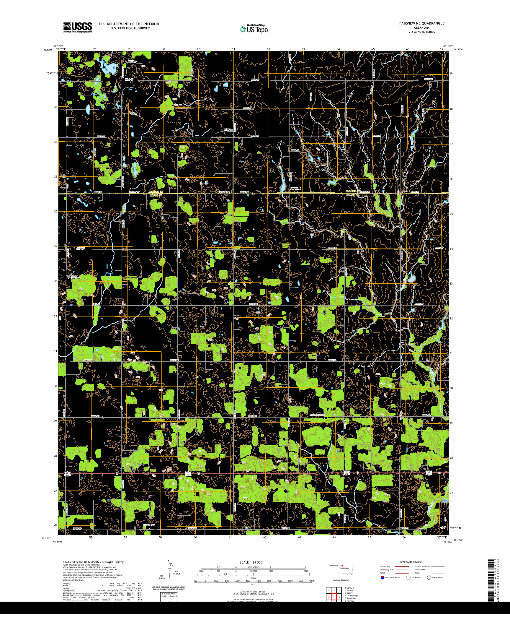 US TOPO 7.5-MINUTE MAP FOR FAIRVIEW NE, OK