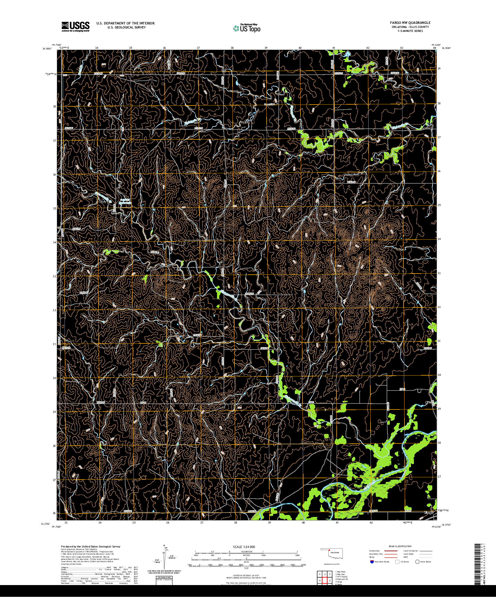 US TOPO 7.5-MINUTE MAP FOR FARGO NW, OK