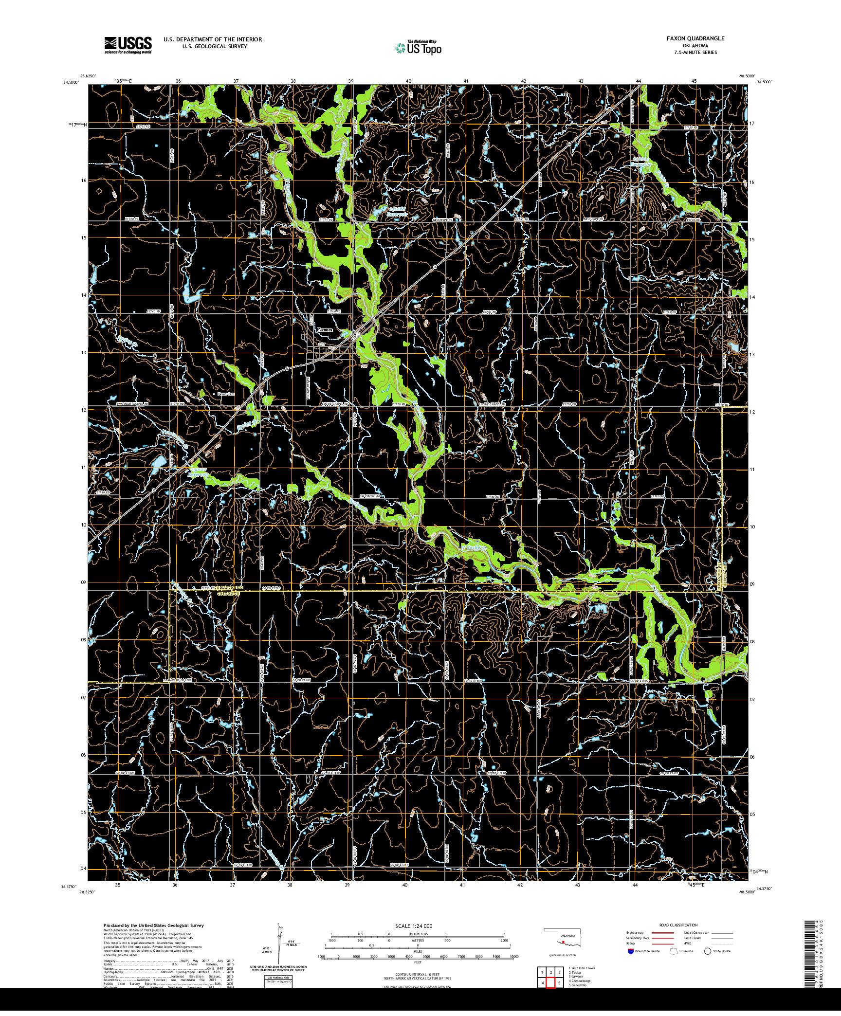 US TOPO 7.5-MINUTE MAP FOR FAXON, OK