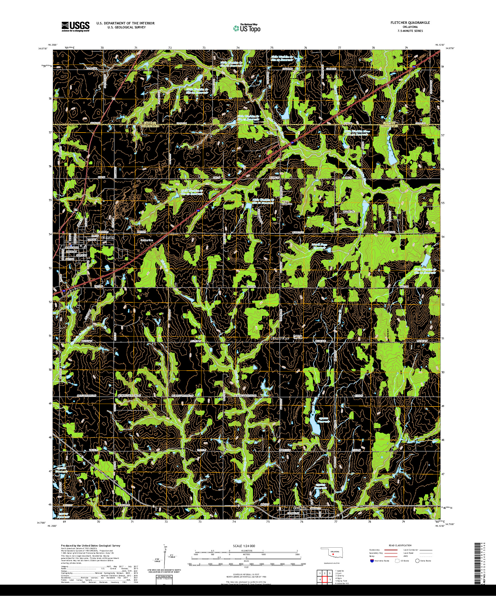 US TOPO 7.5-MINUTE MAP FOR FLETCHER, OK